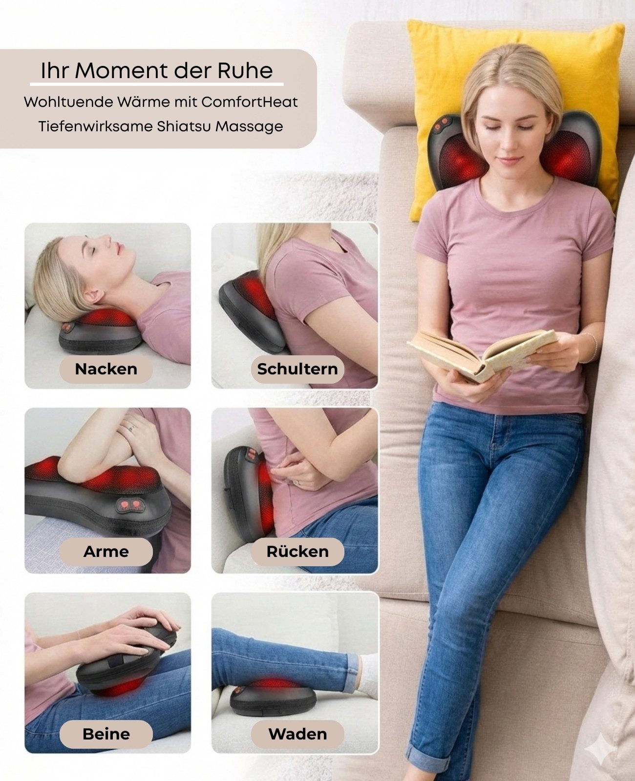 smartEC Shiatsu-Massagekissen Witali Shiatsu Massagekissen mit Wärmefunktion, 8 Massageköpfe, 1-tlg., 3 Intensitätsstufen, Wärmefunktion, inkl. Autoadapter