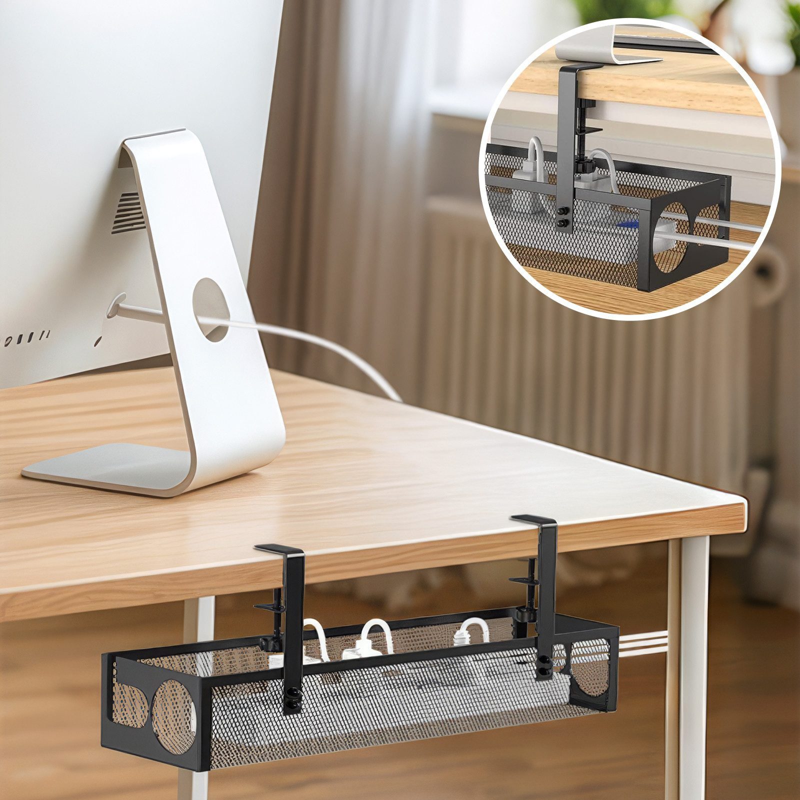BlingBin Kabelkanal Kabel-Management-Tablett unter dem Schreibtisch, ohne Bohren (1 Stück, 1-St., 39 x 12 x 7 cm), Kabelkorb zum Verwalten von Kabeln und Steckdosenleisten