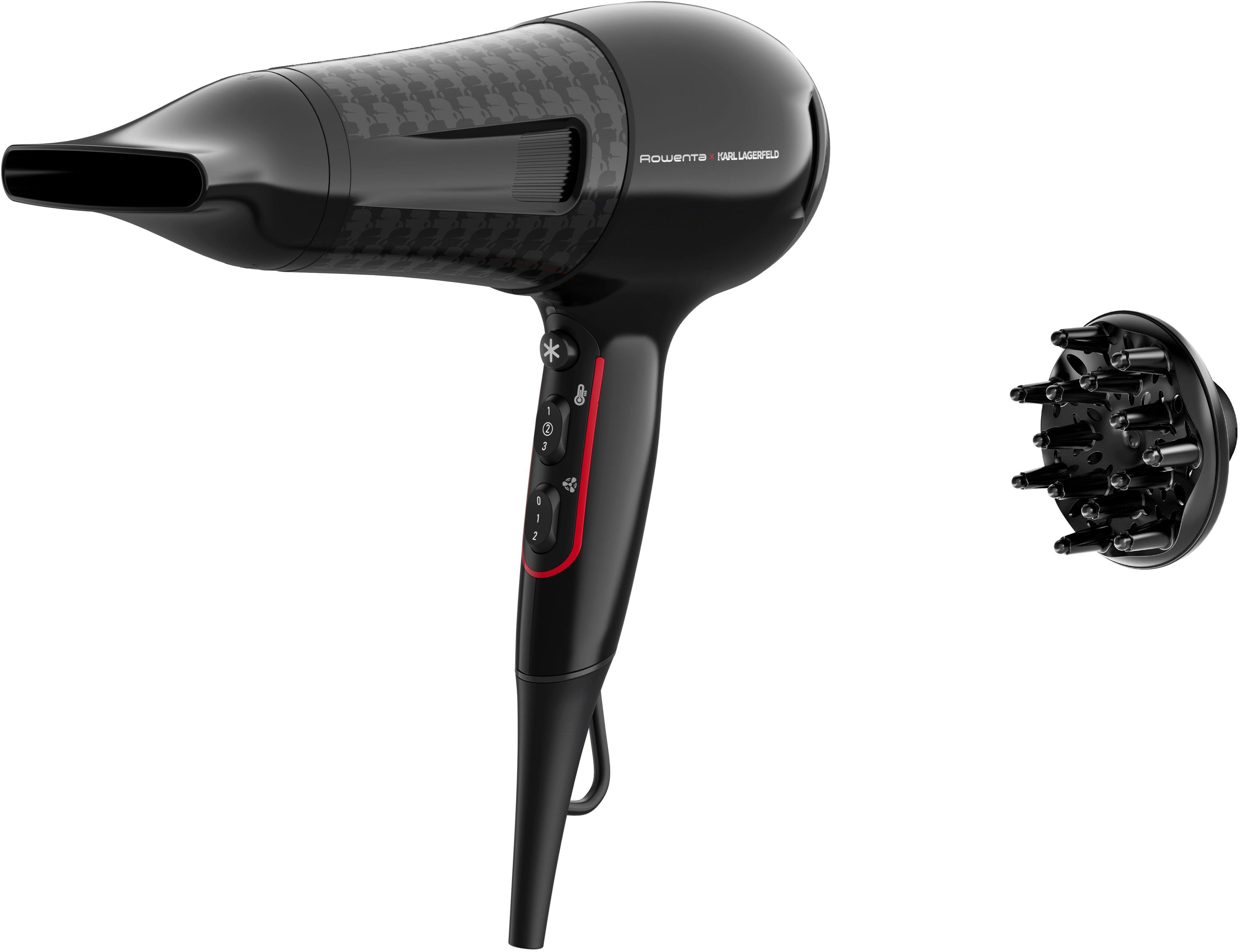 Rowenta Haartrockner Rowenta x Karl Lagerfeld CV591L Powerline, 2100 W, 2100W, Ionen, energiesparender Motor, Kaltluft, 6 Einstellungen