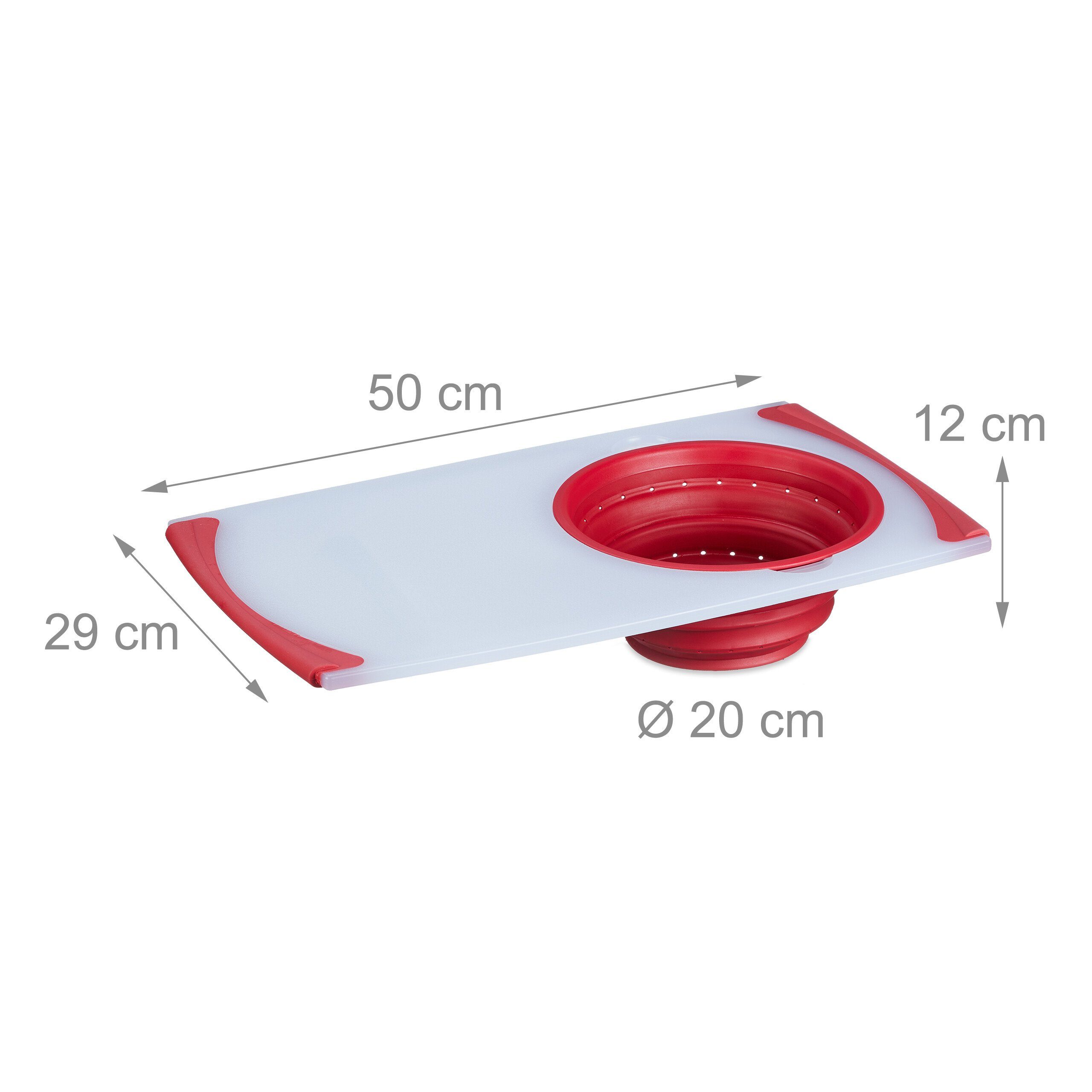 Rot relaxdays mit Sieb, Weiß Rot Kunststoff, Schneidebrett Schneidebrett