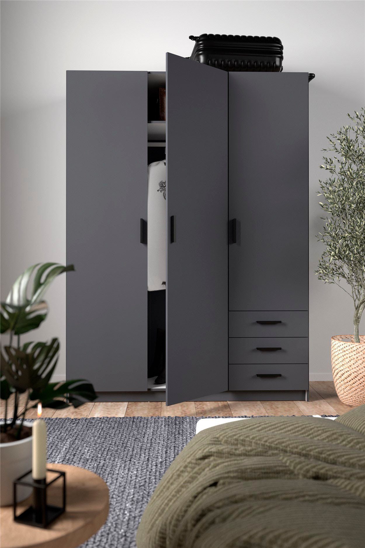 Home affaire Kleiderschrank Sprint, viel Stauraum, robuste Qualität, 3 Breiten 98, 147, 195 cm Breite 98,5/147 oder 195,5 cm, je mit Einlegeböden und Kleidersta – Bild 3 von 5
