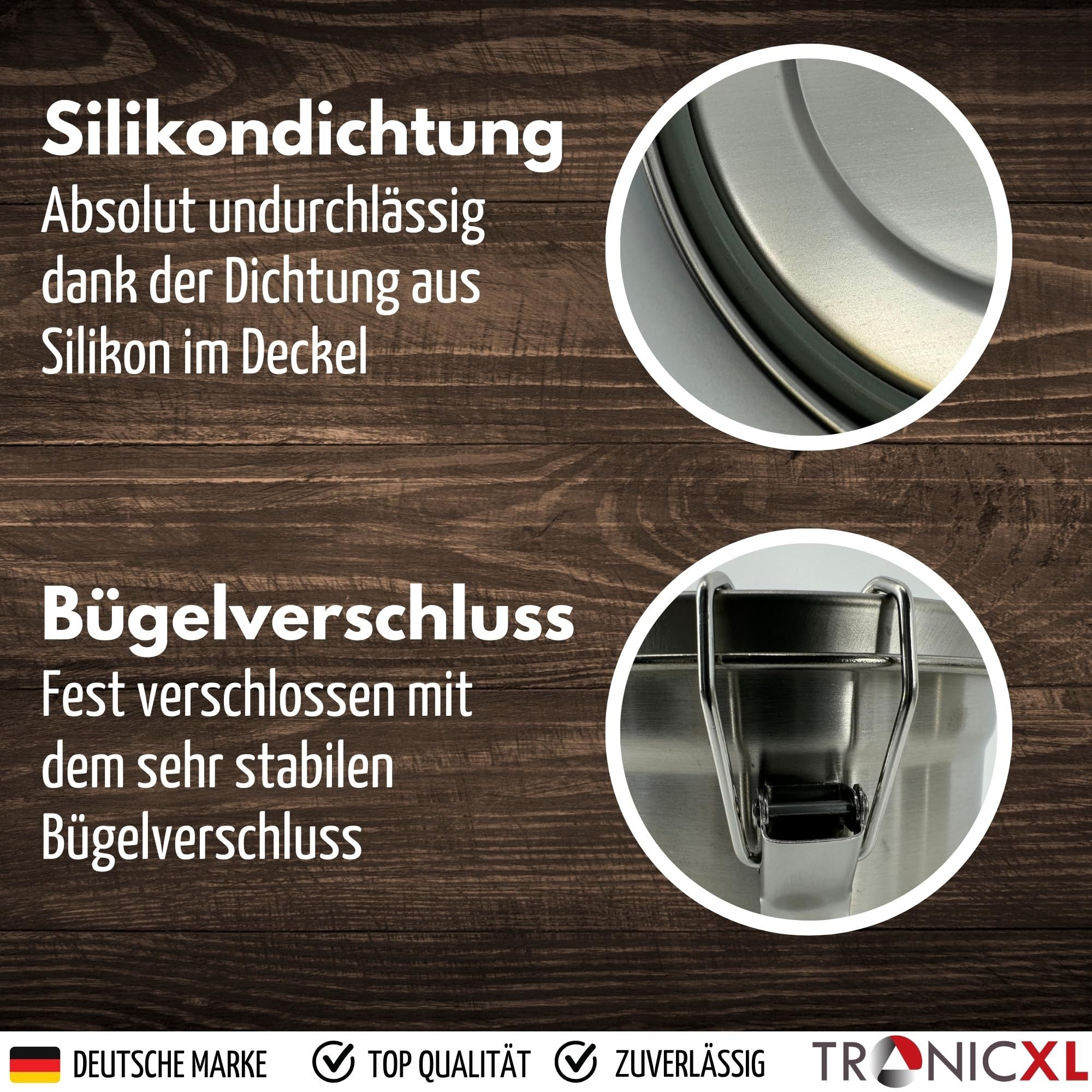 TronicXL Lunchbox 3 Lunchbox Edelstahl Behälter Mit Deckel Frischhaltedose Metall rund, Edelstahl, (3-tlg., ineinander stapelbar), Camping Küche Vorratsdose Dos – Bild 5 von 5