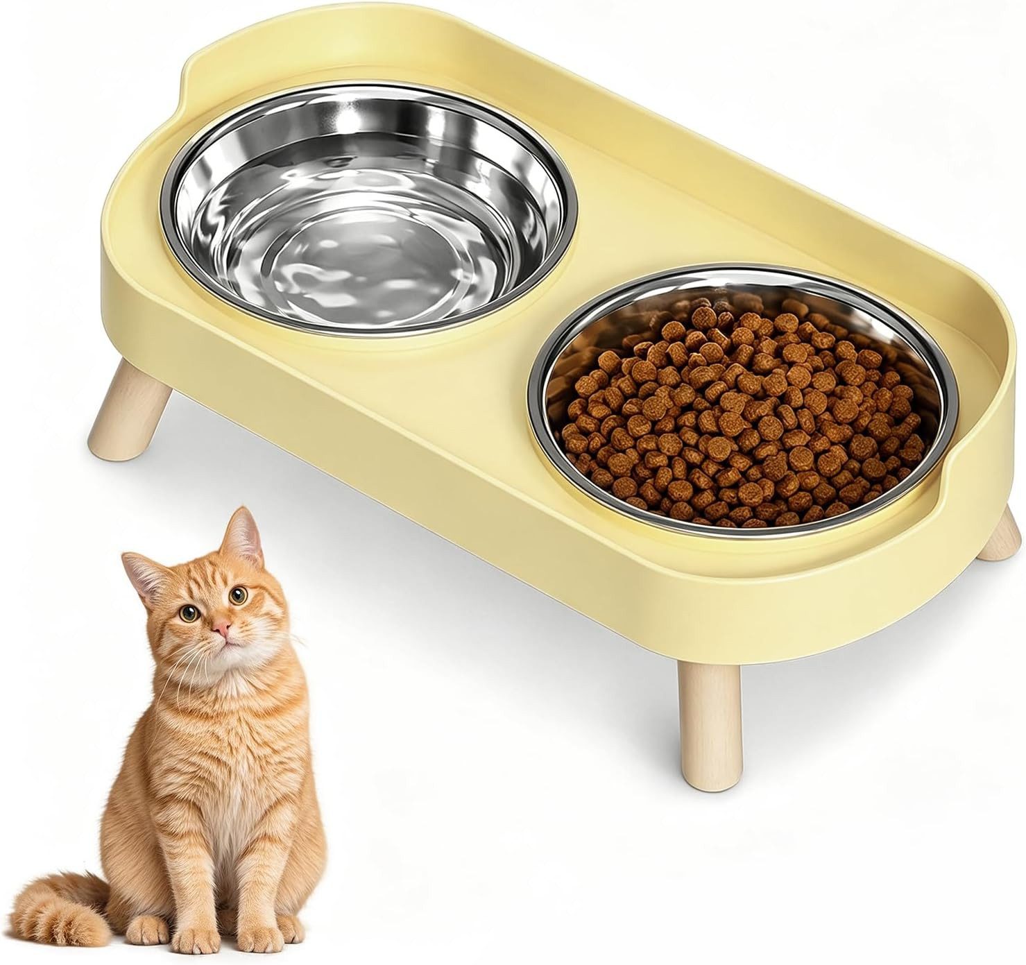 ibettertec Futternapf Katzennapf 2er Set Futternapf Katze Edelstahl mit Ständer 800ml, 2x400ml Edelstahlnäpfe ErgonomischFutter Wasser Napfset, für Hunde und Katze bis Mittlere