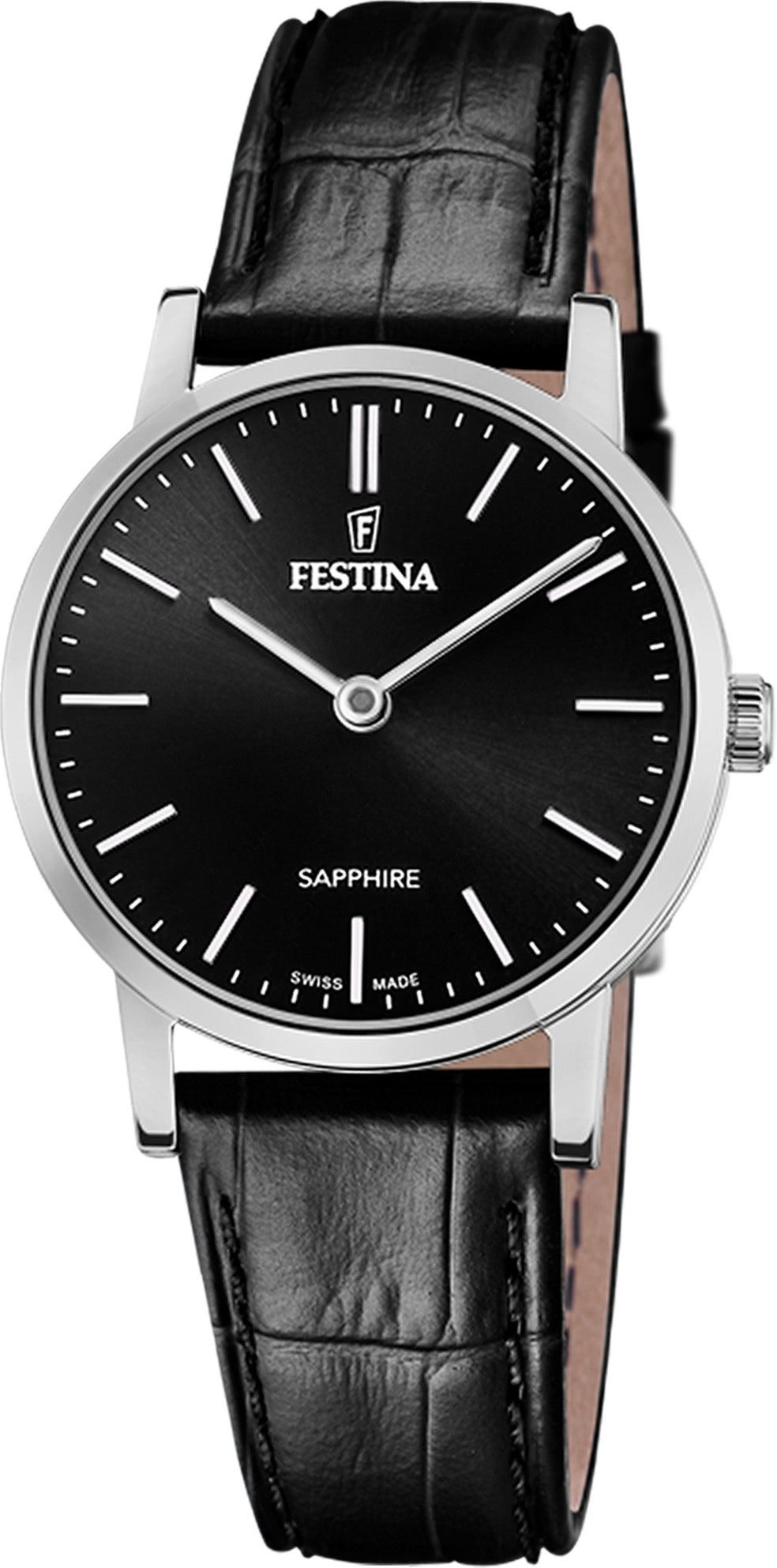 Festina Quarzuhr Festina Damenuhr Leder schwarz Festina, (Analoguhr), Damen Armbanduhr rund, Lederarmband schwarz, Elegant