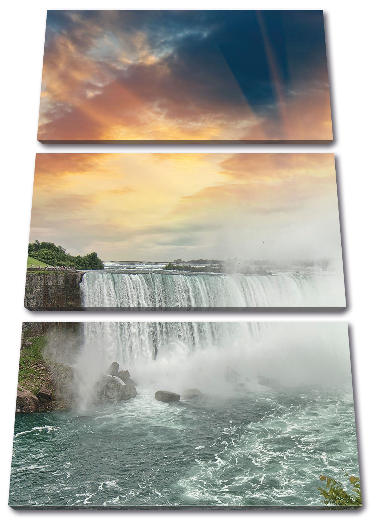 Pixxprint Leinwandbild Niagarafälle bei Sonnenuntergang, Niagarafälle bei Sonnenuntergang 3Teiler (120x80cm) (1 St), Leinwandbild fertig bespannt, inkl. Zackenaufhänger