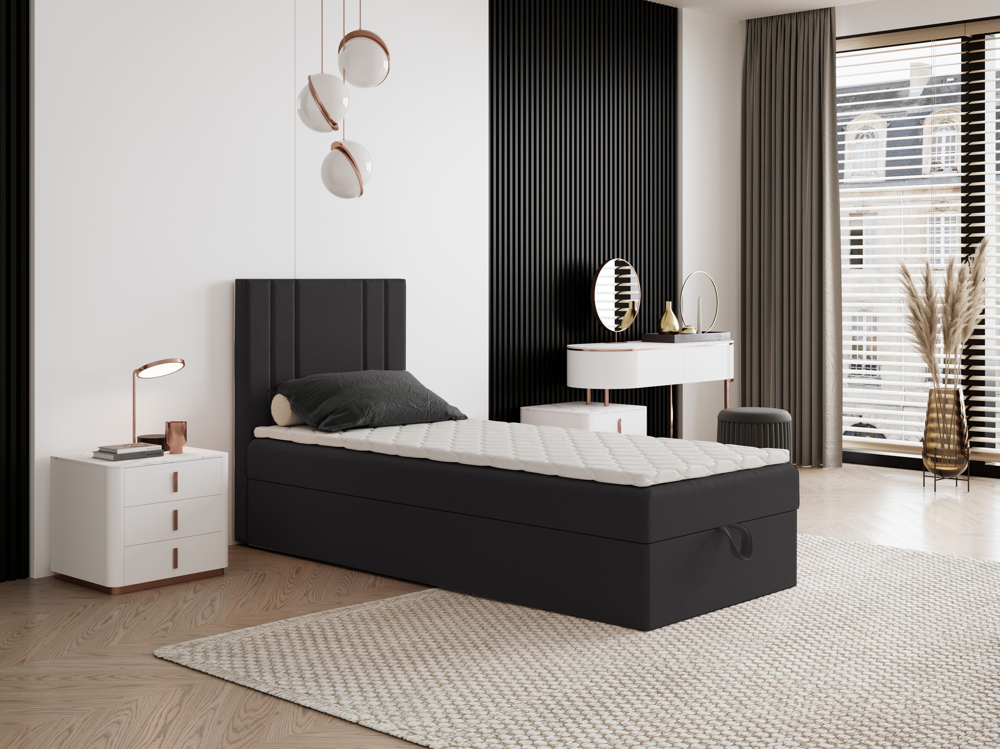 Godre Boxspringbett mit Bettkasten NARDO Mini 80x200 cm - Bonellfederkern Matratze (Bett + Matratze), Bett mit einem Kasten