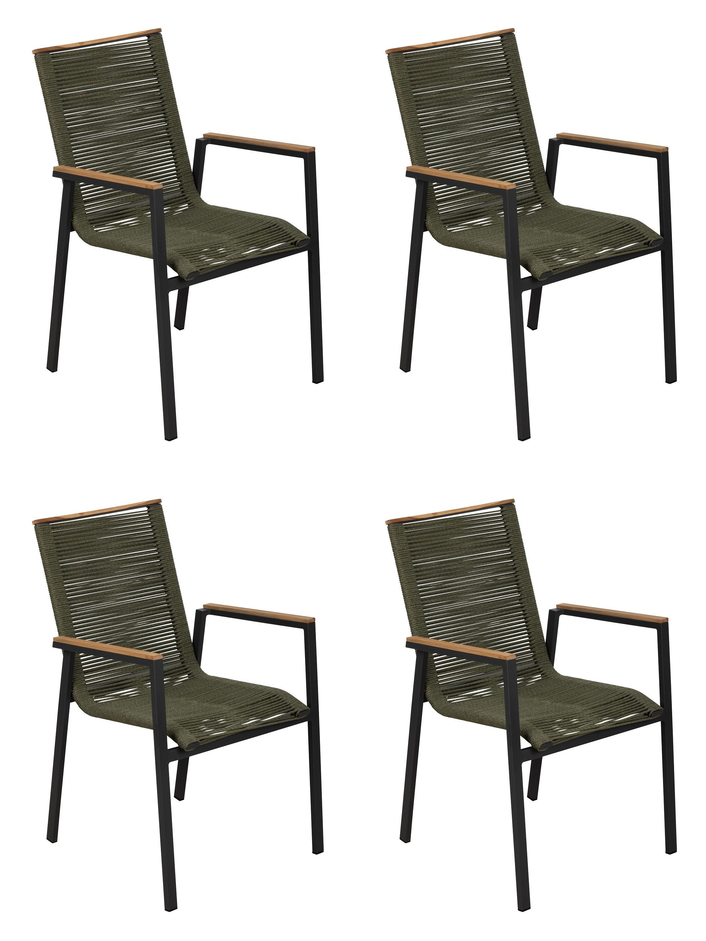 Gardissimo Gartenstuhl Stapelstuhl Helena 4er Set mit Rope Geflecht und Teakholz (Spar-Set, 4 St), stapelbar / wetterfest / pflegeleicht