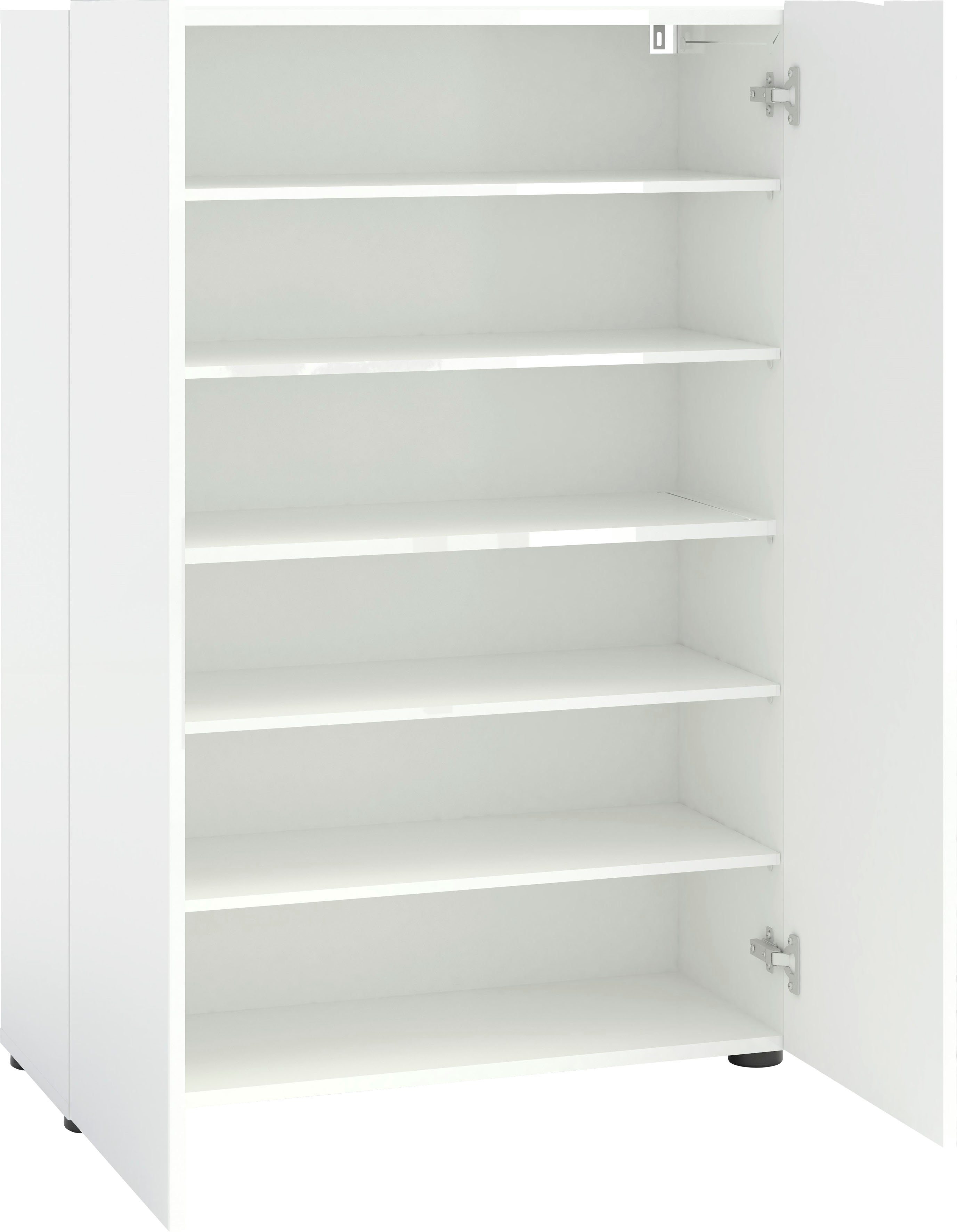 INOSIGN Schuhschrank Mister, Schuhregal, Made in Italy, 6 Fächer, 5 Einlegeböden Breite 80 cm, 2 Türen, in Hochglanz lackiert, für ca. 18 Paar Schuhe