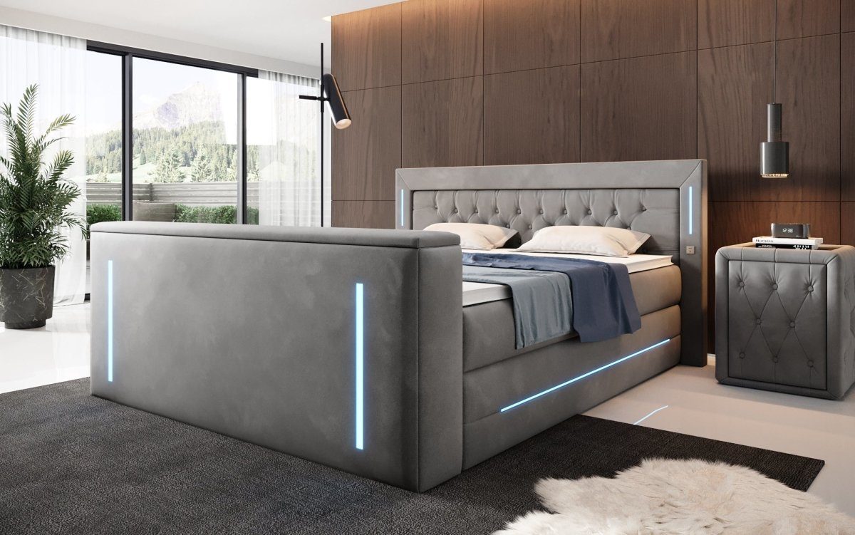 Luxusbetten24 Boxspringbett Divalo, mit TV Lift und Stauraum Grey | Seniorenbetten