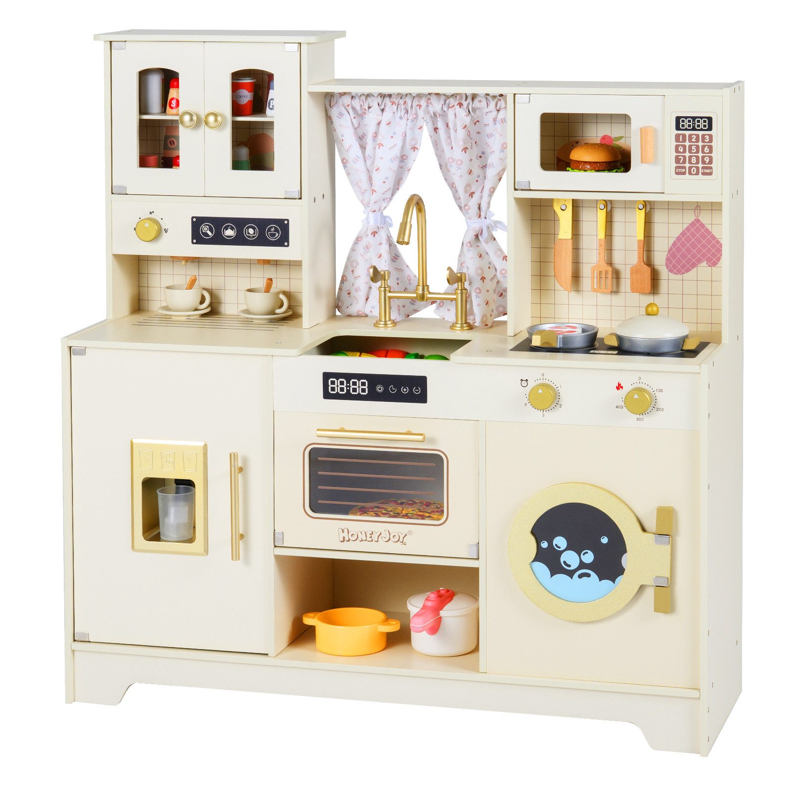 COSTWAY Spielküche Buchenholz, Schima superba, MDF, Mit Ofen, Mikrowelle, G günstig online kaufen