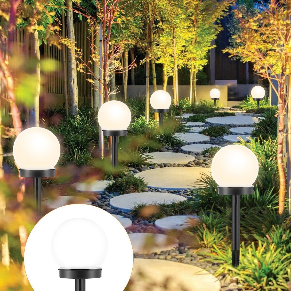 Veranda iscooter warmweiß, Gartenleuchte integriert, Solar IP65 fest 8 Wasserdicht Kaltweiß, wasserdicht Wegen LED Dekorativen, LED Kaltweiß x Solarlampe, Garten Kugellampen Solarleuchte