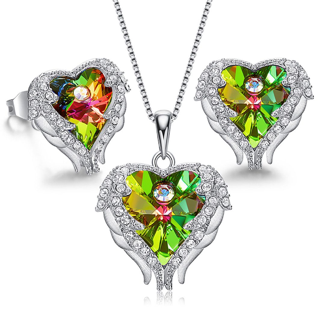 Ohrring und Ketten Set Schmuckset Halskette und Ohrringe Silber 925 Engelsflügel Herz