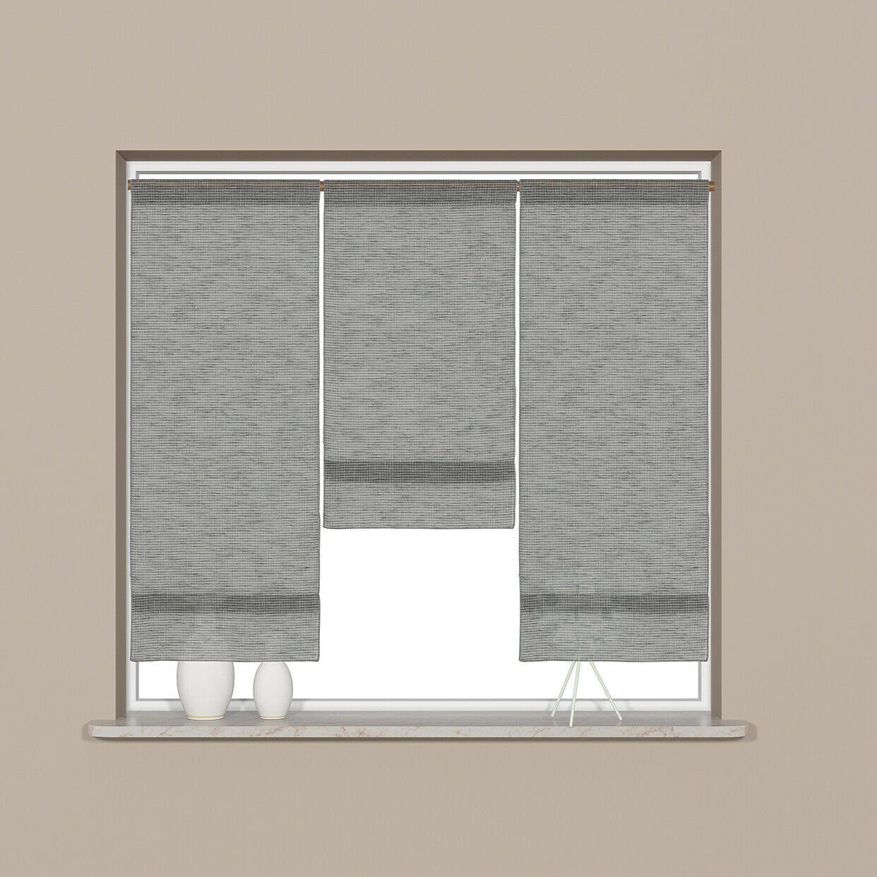 Scheibengardine Mini Flächenvorhang Stangendurchzug halbtransparent Set Clever-Kauf-24, (3 anthrazit St), grau karriert, grau