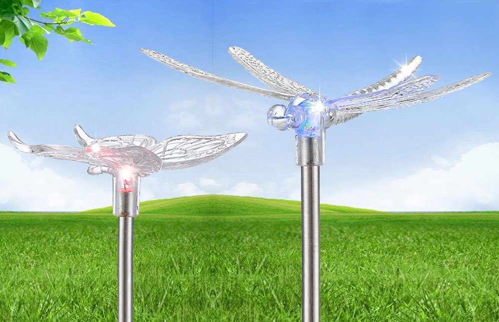 Solar 6er Set RGB Lampen etc-shop LED Farbwechsel, LED fest verbaut, LED-Leuchtmittel Steck Schmetterling Solarleuchte, Farbwechsel