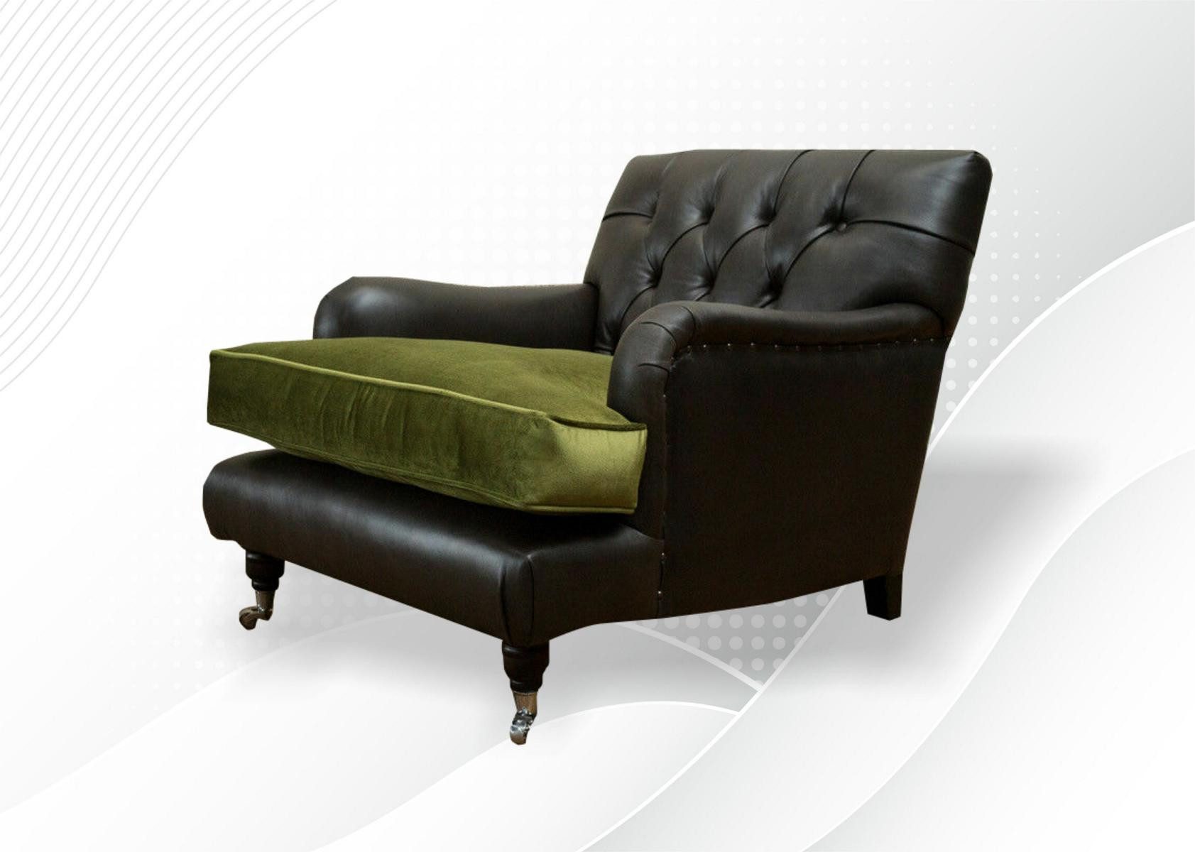 Chesterfield-Sessel Schwarzer Lounge Sessel aus Echtleder mit Chesterfield-Design