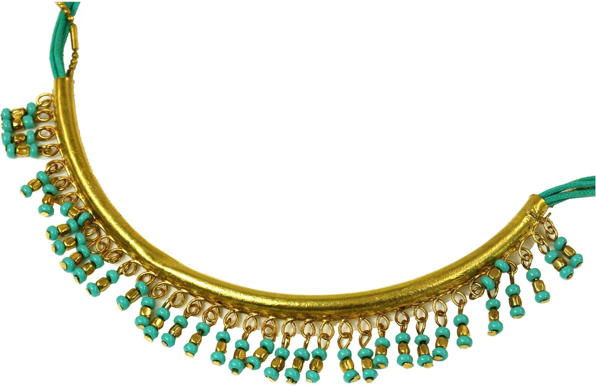 Guru-Shop Perlenkette Modeschmuck gold/türkis - Kette