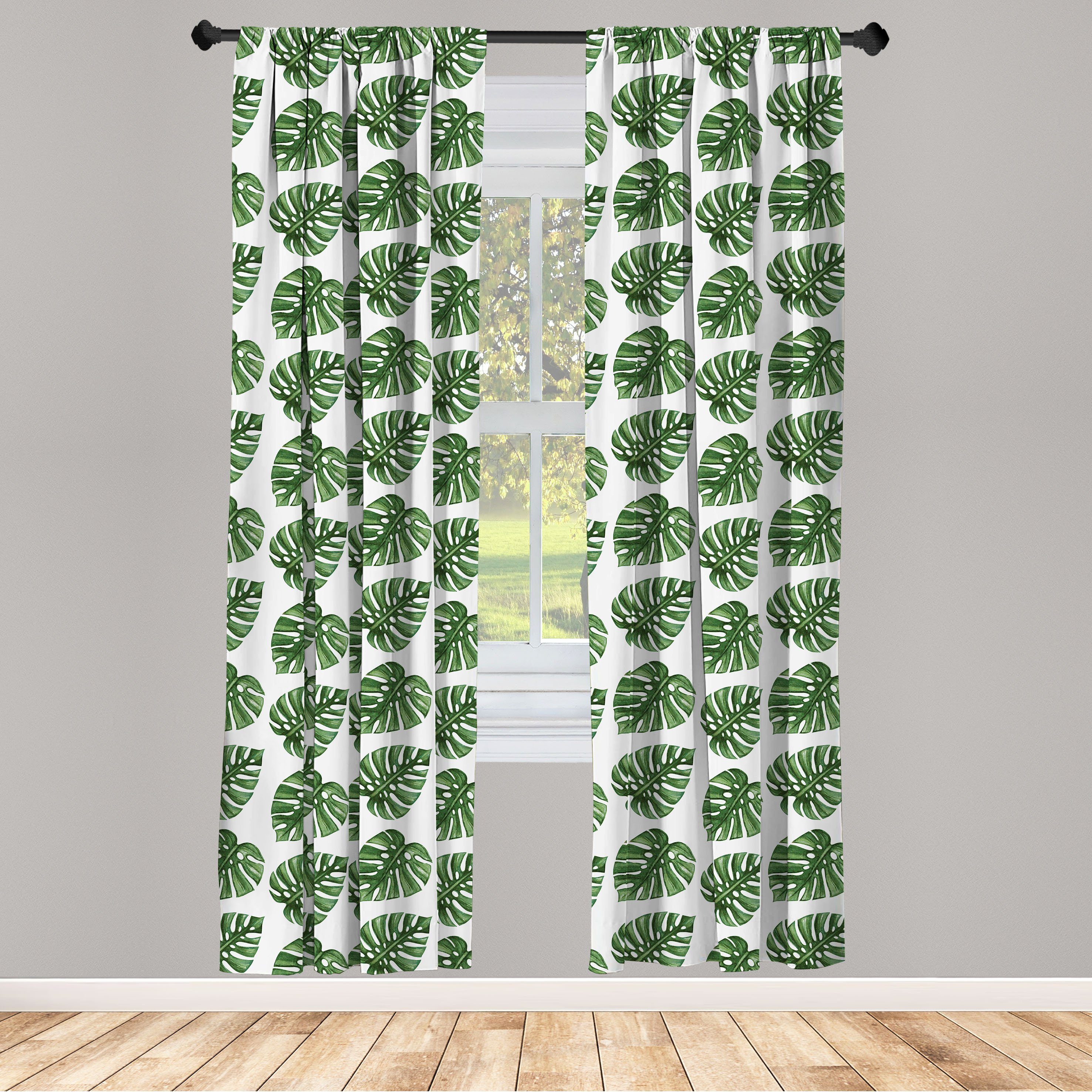 Gardine Vorhang für Wohnzimmer Schlafzimmer Dekor, Abakuhaus, Microfaser, Grünes Blatt Palmblätter Natur