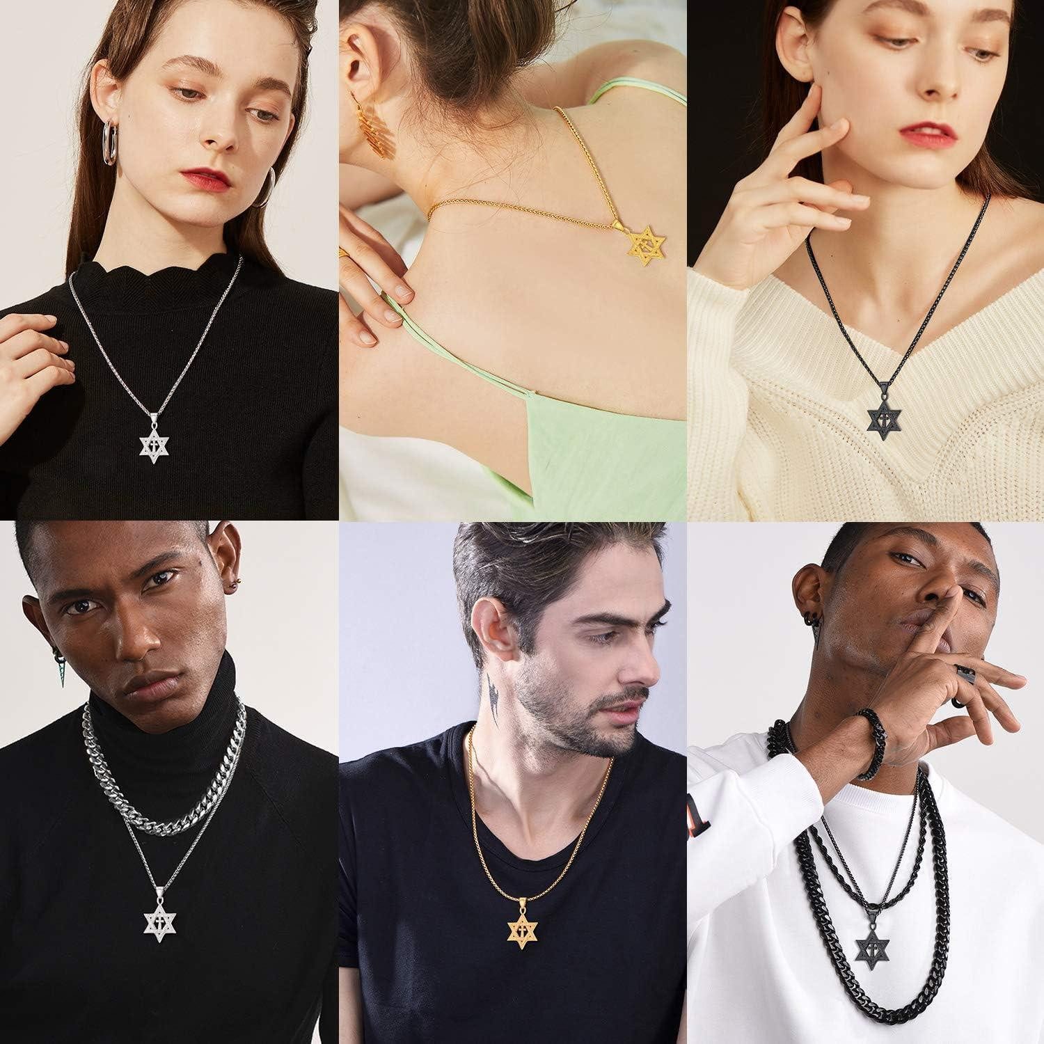 LuxusKollektion Sternanhänger Halskette Davidstern Edelstahl Herren Hexagramm Schwarz Personalisiert – Bild 2 von 5