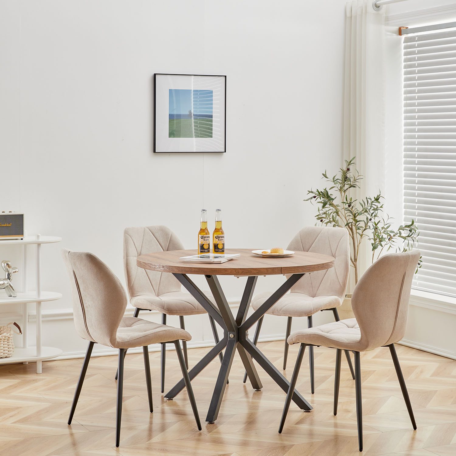 GrandCA HOME Essgruppe Modernes Tisch- und Stuhlset, Sitzgruppe Essgruppe 4+1, (Set, 5-tlg), mit Leinengepolstertes Kissen