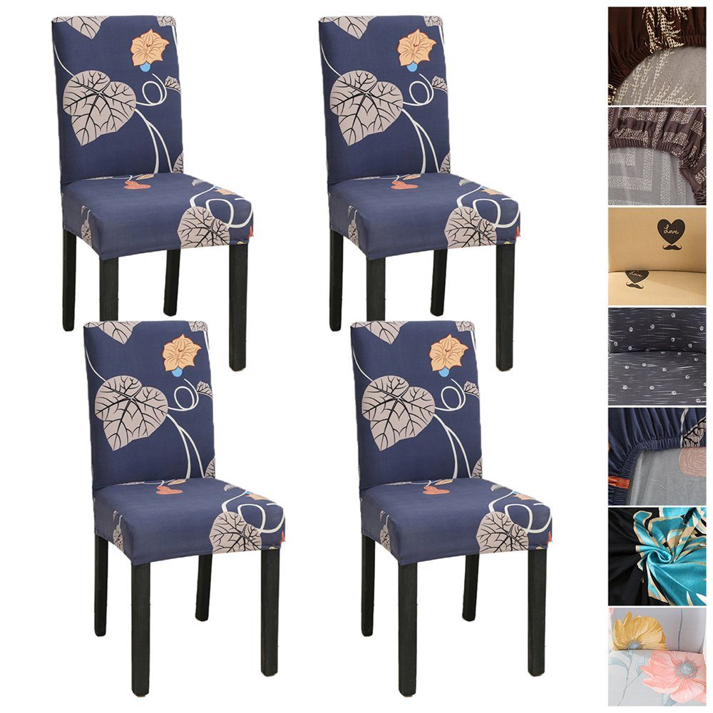 Stuhlhusse, HOMEIDEAS, 2er 4er Blau Schutz Stühle Stuhlbezug Set Dekoration 6er