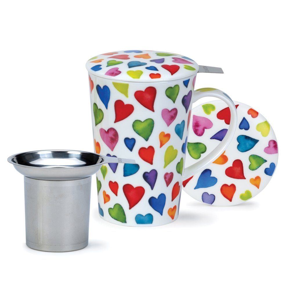 Dunoon Tasse Warm Hearts Shetland Tasse Teesieb Deckel Fine Bone China 0,44 L, 3-tlg., 3 tlg. Set Tasse Teesieb Deckel