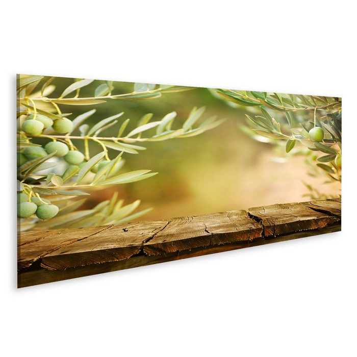 islandburner Leinwandbild Bild auf Leinwand Olivenbäume Tischplatte Oliven Tisch Holztisch Wandb