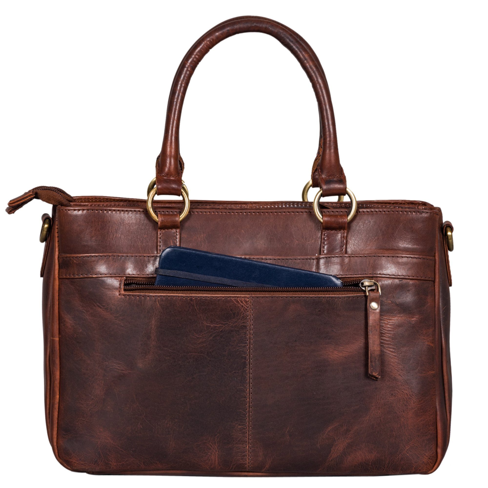 Damen cognac Umhängetasche Handtasche porto Leder Organisierte Handtasche - "Frauke" STILORD