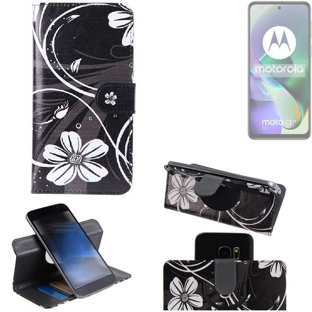 K-S-Trade Handyhülle für Motorola Moto G54 5G, Schutzhülle Handyhülle Hülle 360° Wallet Case “Flowers“