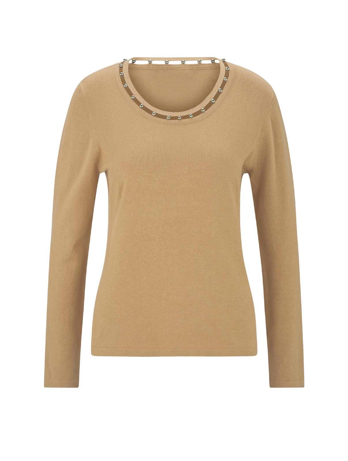 Ashley Brooke by m. Wickelpullover ASHLEY Designer-Pullover camel BROOKE heine Zierperlen, Damen