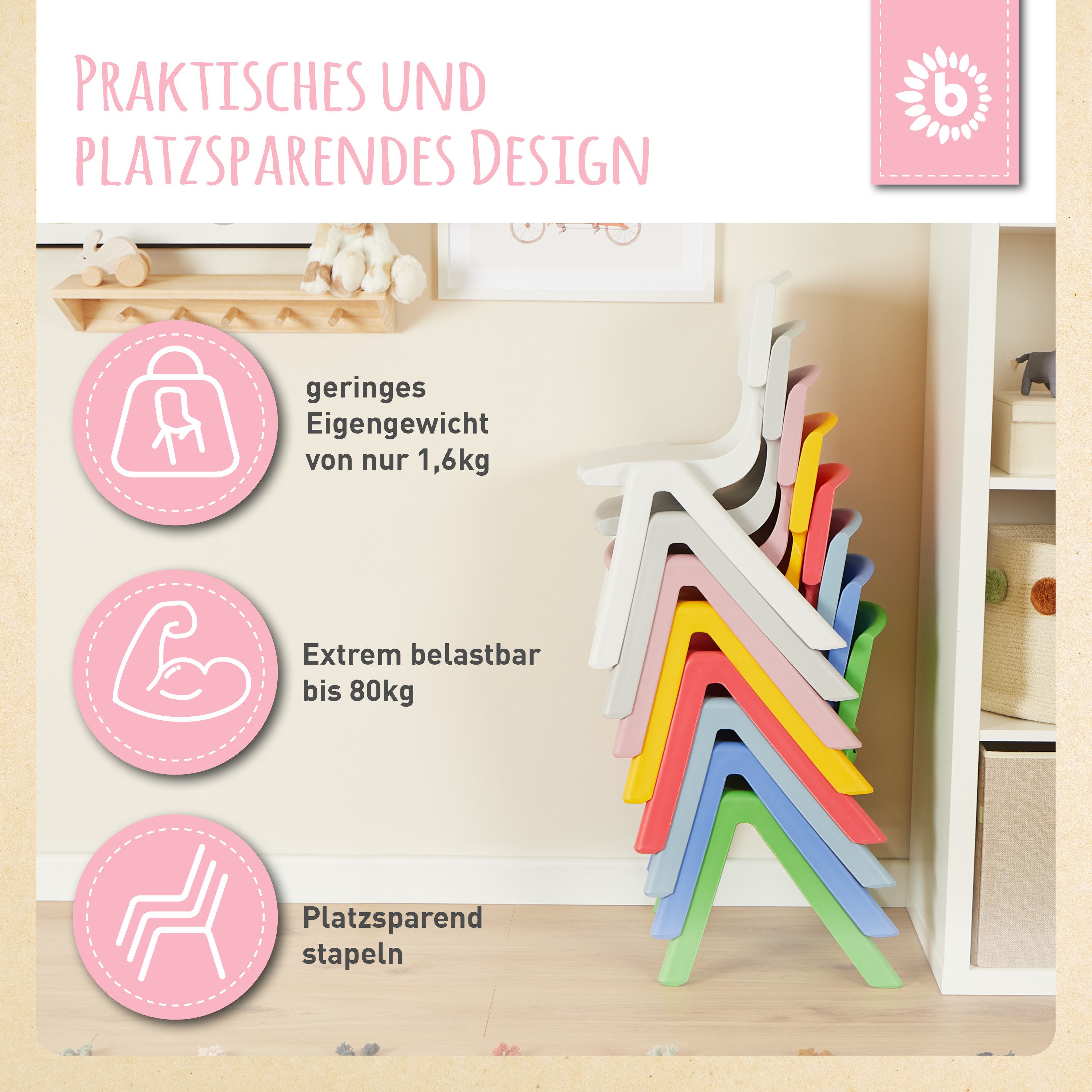 BIECO Stuhl Bieco Kinderstuhl bis 80kg stapelbar, kippsicher Stuhl Kinder – Bild 4 von 5
