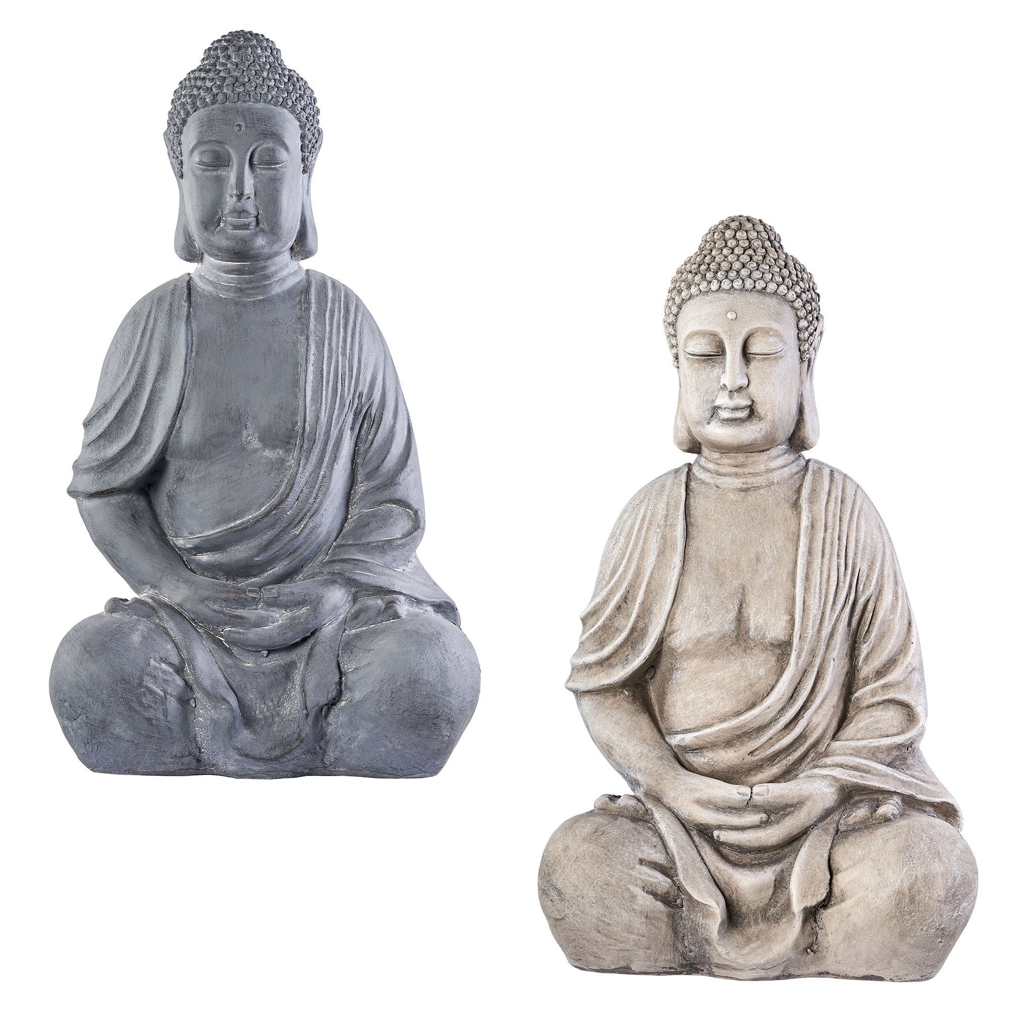 NEUSTEIN Buddhafigur XXXL Großer Buddha 50 cm Steinoptik Garten Deko Figur Skulptur Feng Shui sitzend Steinfigur-Optik dunkelgrau