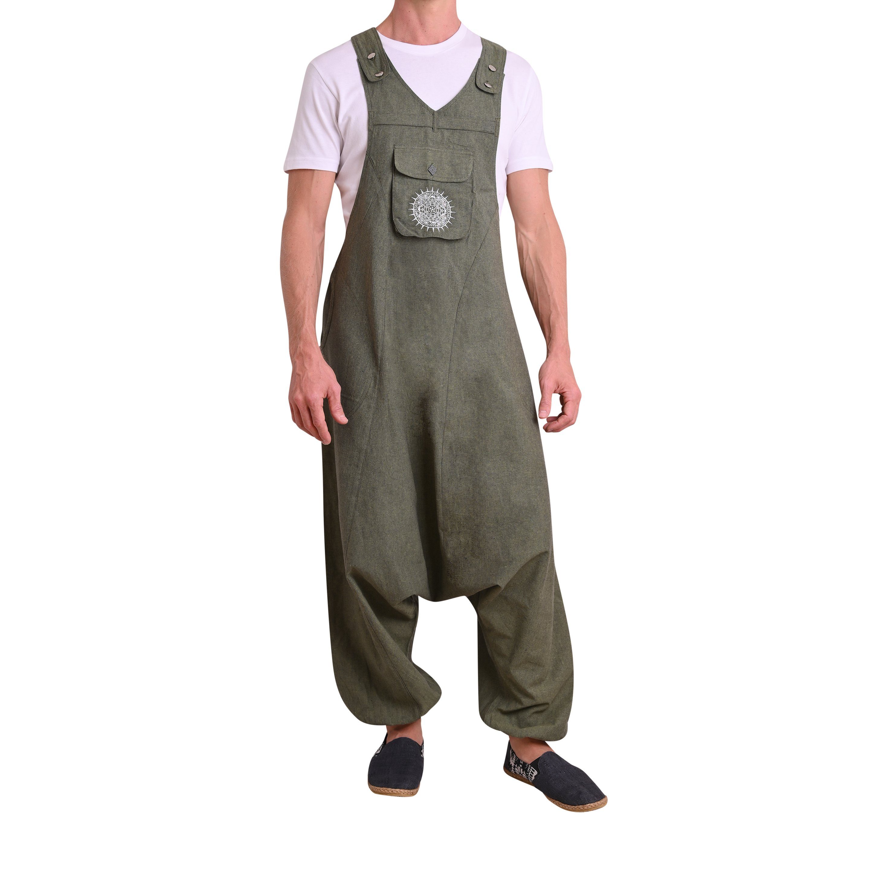 virblatt Jumpsuit Herren & Damen Latzhose, Baumwolle, Overall Herren Sommer Hosenanzug Goa Style, aufgesticktes Mandala – Bild 3 von 5