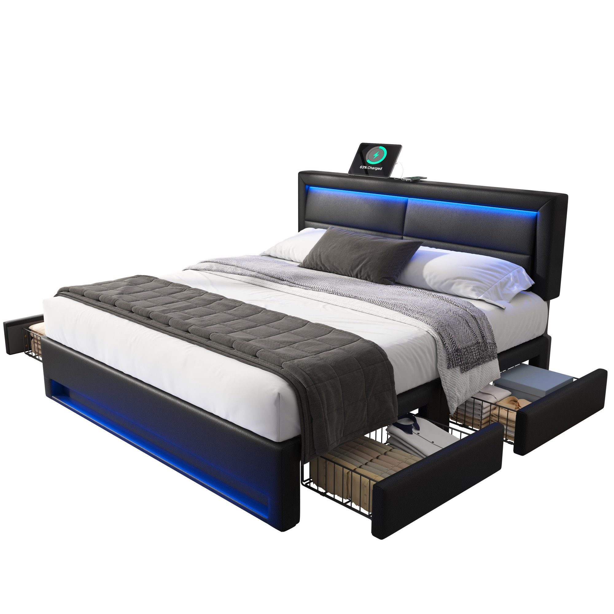 Flieks Polsterbett, LED Doppelbett 160x200cm mit günstig online kaufen