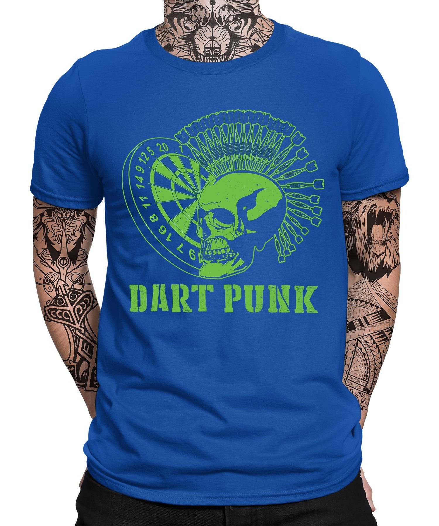 Quattro Formatee Kurzarmshirt Dartpfeil Herren Dart T-Shirt - Punk Dartscheibe (1-tlg) Blau Dart Dartspieler