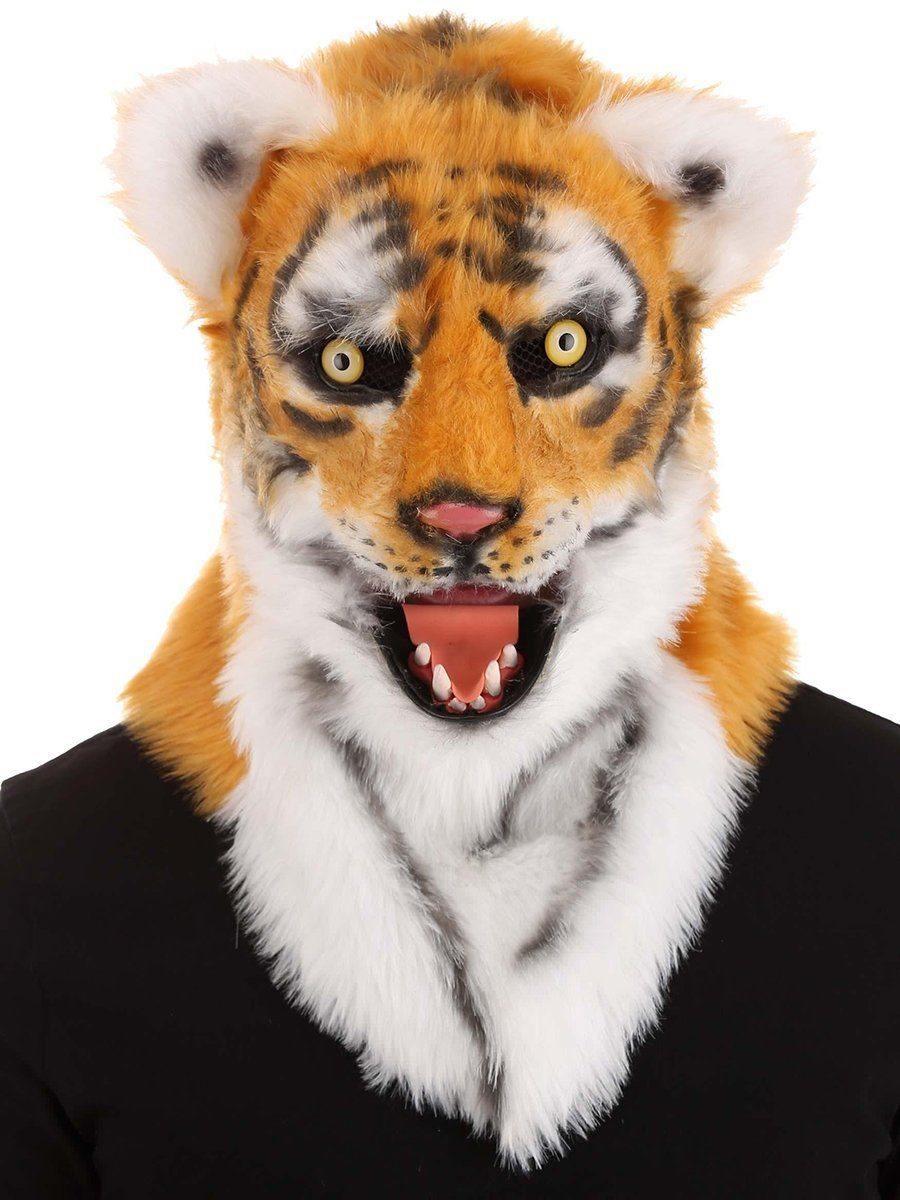 Elope Verkleidungsmaske Tiger Maske mit beweglichem Mund, Realitätsnahe Tigermaske mit Kunstfell und beweglichem Kiefer