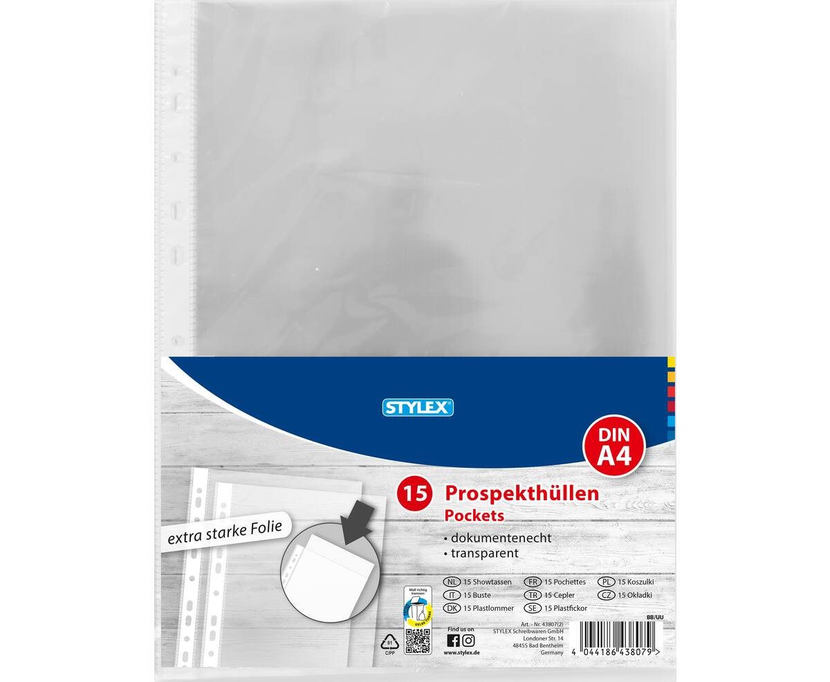 STYLEX Prospekthülle STY Prospekthüllen PP A5 glasklar extra stark 15er Pack