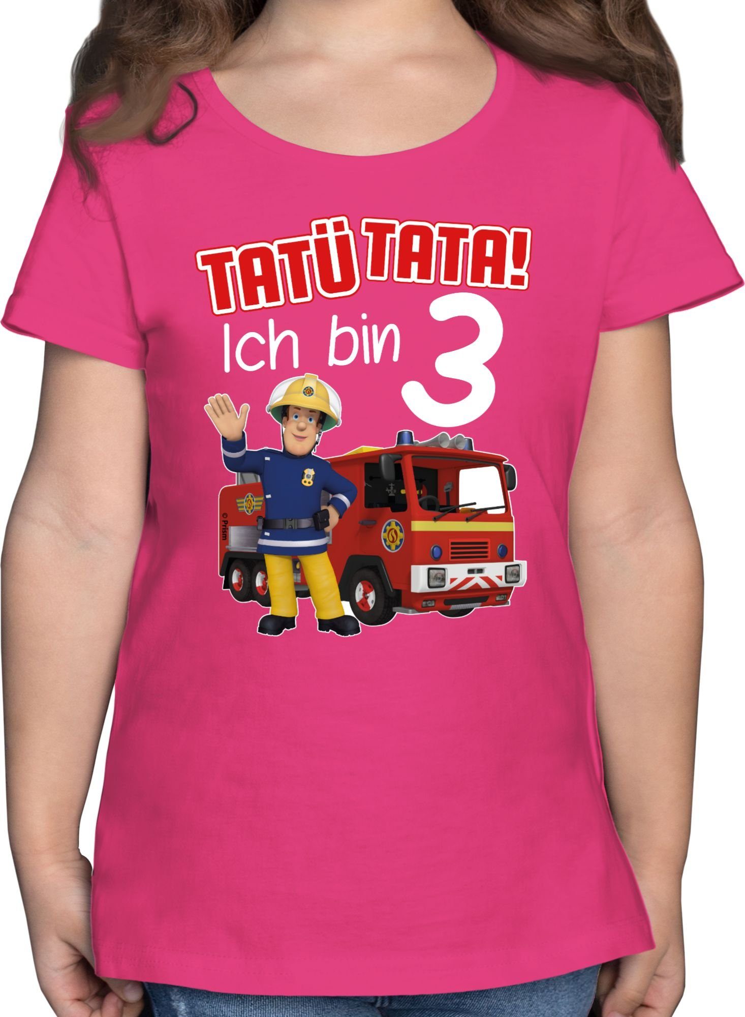 Shirtracer T-Shirt Tatü Tata! Ich bin 3 Geburtstag Feuerwehrmann Sam Mädchen 1 Fuchsia