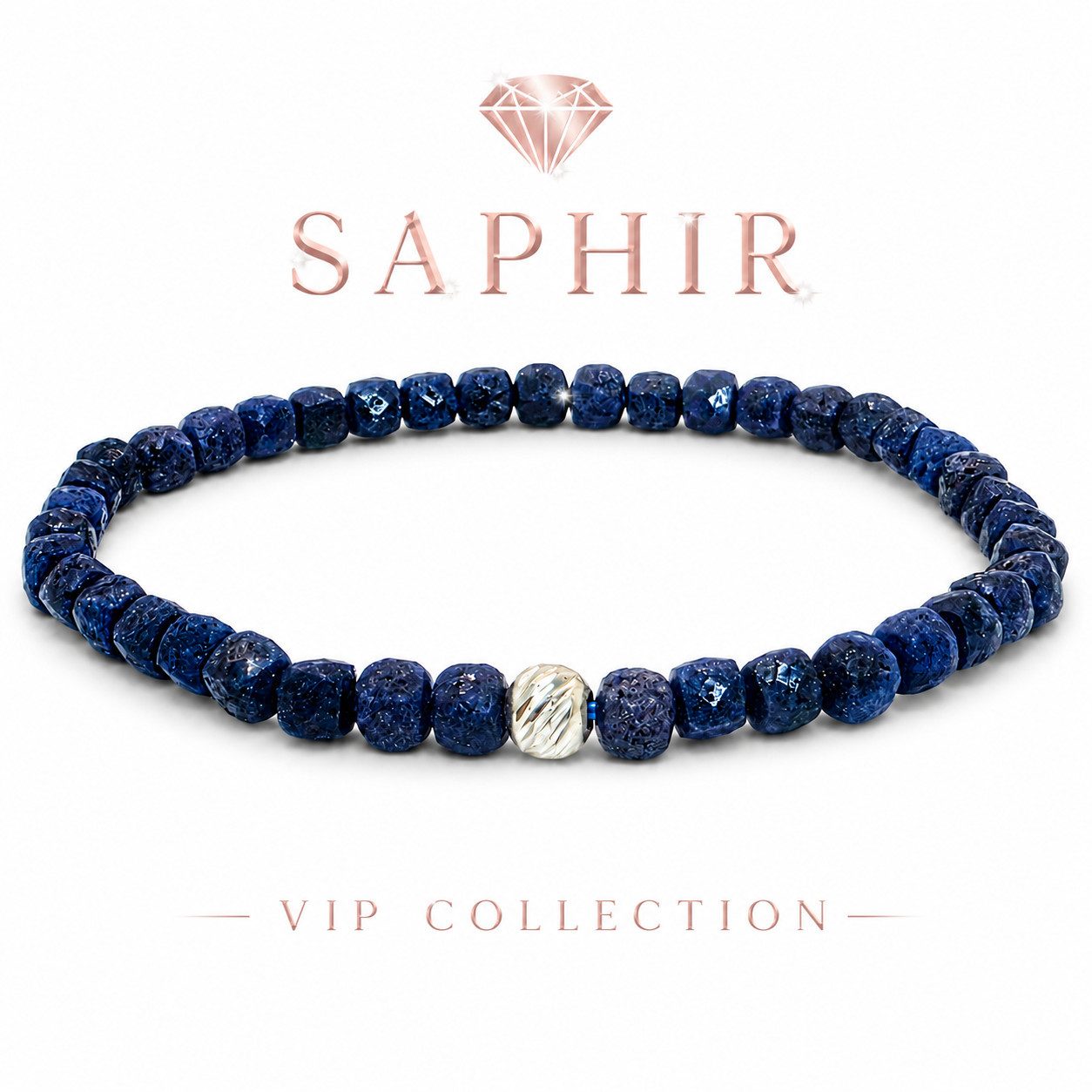 M-Punkt24 Armband Damen Armband 100% Echter Edelstein (SAPHIR, Natur, 925 Echt-Silber-Verschluss), Gummizug, inkl. Etui, SONDERPREIS wegen Produkt-Neuheit