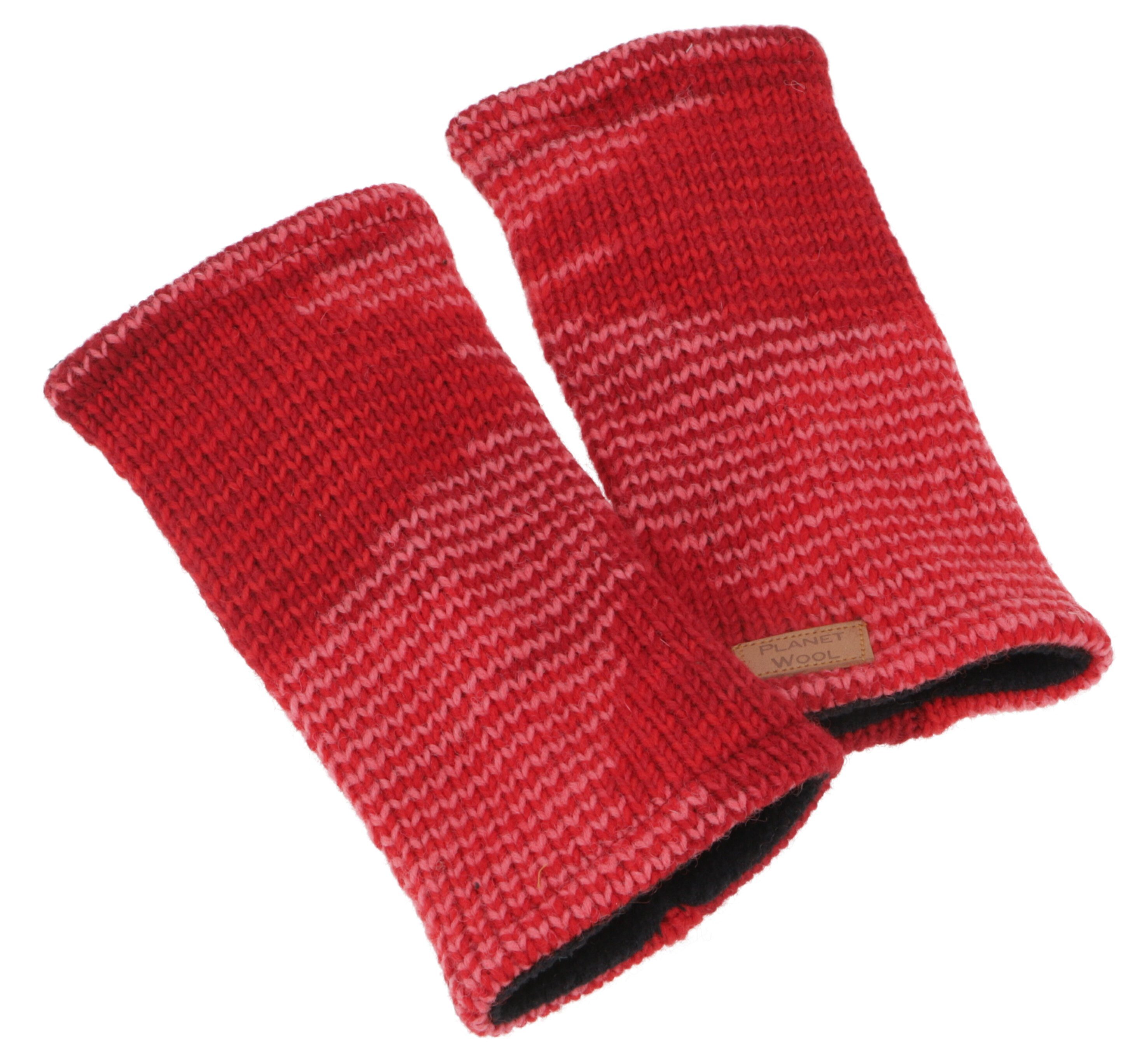 Guru-Shop Strickhandschuhe Handstulpen, hangestrickte Wollstulpen aus.. rot