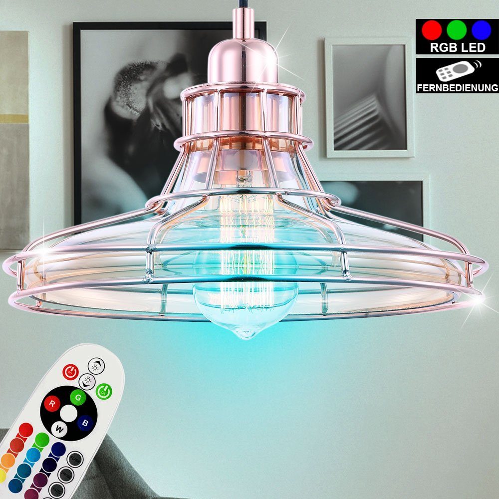 etc-shop LED Pendelleuchte, Leuchtmittel inklusive, Warmweiß, Farbwechsel, Hänge Leuchte Fernbedienung Decken Lampe dimmbar Glas Pendel