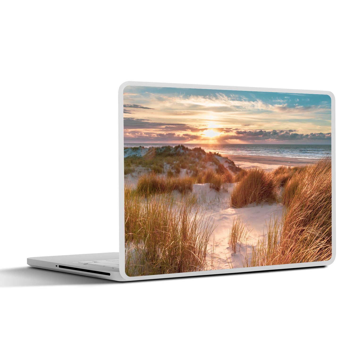 MuchoWow Laptop-Aufkleber Düne - Pflanzen - Sonnenuntergang - Strand - Meer, (1tlg), Laptop Folien Cover, Aufkleber, Sticker, Schutz vor Kratzern, 25x18 cm