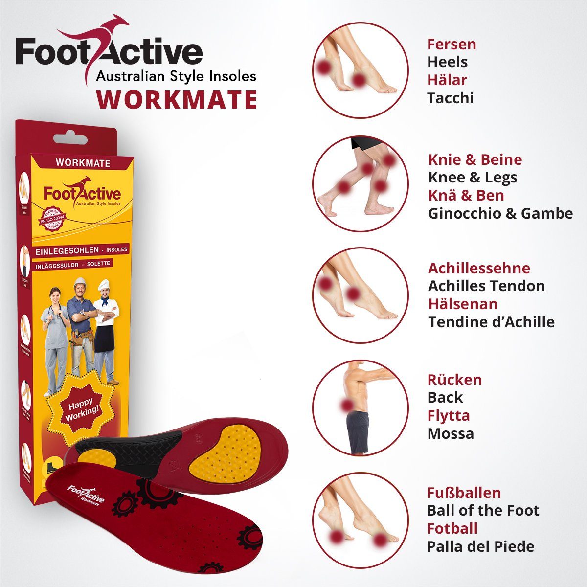 FootActive Einlegesohlen WORKMATE, Fester Böden. auf optimale Halt und für Ihre harten - und Dämpfung. Beruf Alltag FootActive Ideal Schützt Füße