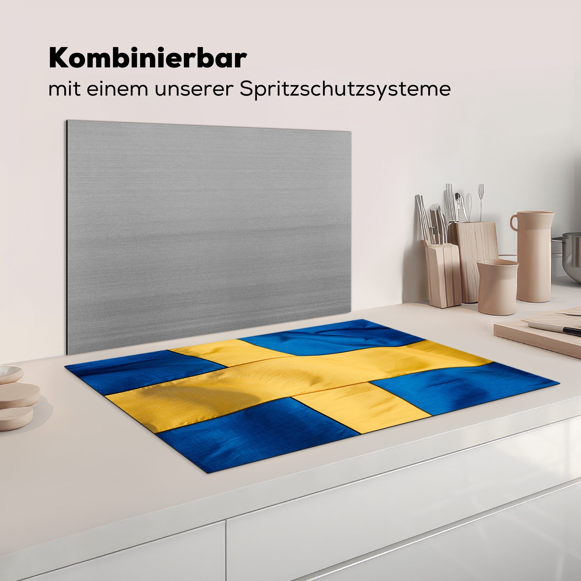 von für cm, Herdblende-/Abdeckplatte tlg), MuchoWow der Schweden, (1 81x52 Nahaufnahme Flagge die Schutz küche, Ceranfeldabdeckung Vinyl, Induktionskochfeld