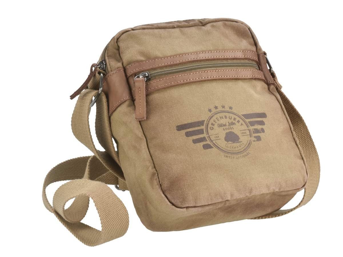 Greenburry Schultertasche Messengerbag, mit Aviator, camel Umhängetasche Lederbesatz 20x22cm, Herrentasche