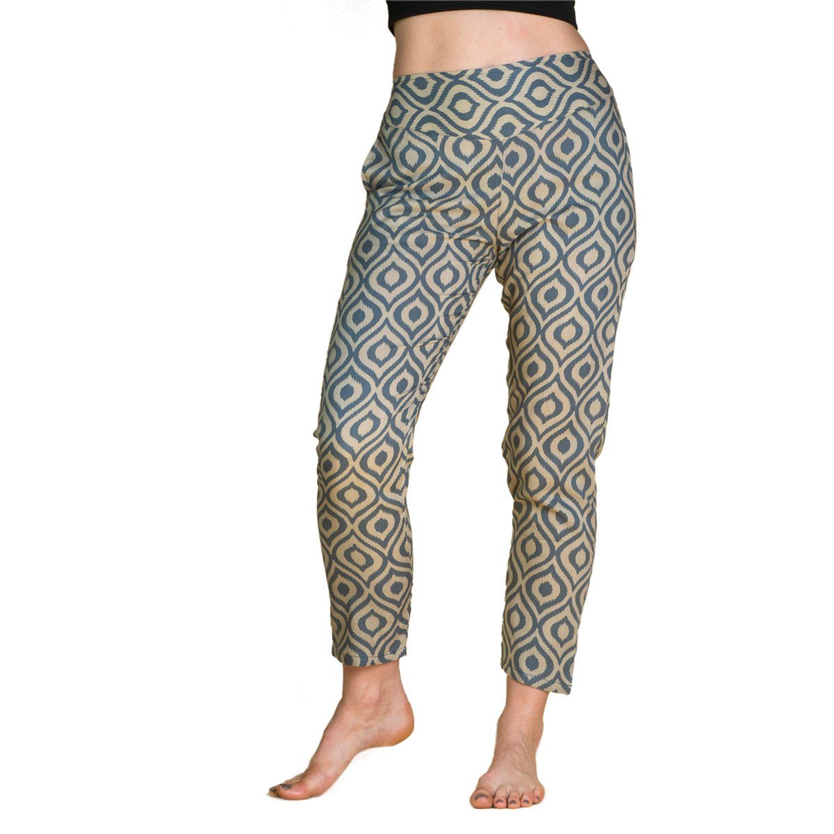 PANASIAM Stoffhose Carrot Pants geometrix aus 100% Baumwolle Damenhose mit japanischen Mustern oder heiliger Geometrie bedruckt bequeme Sommerhose Avocaro petrol