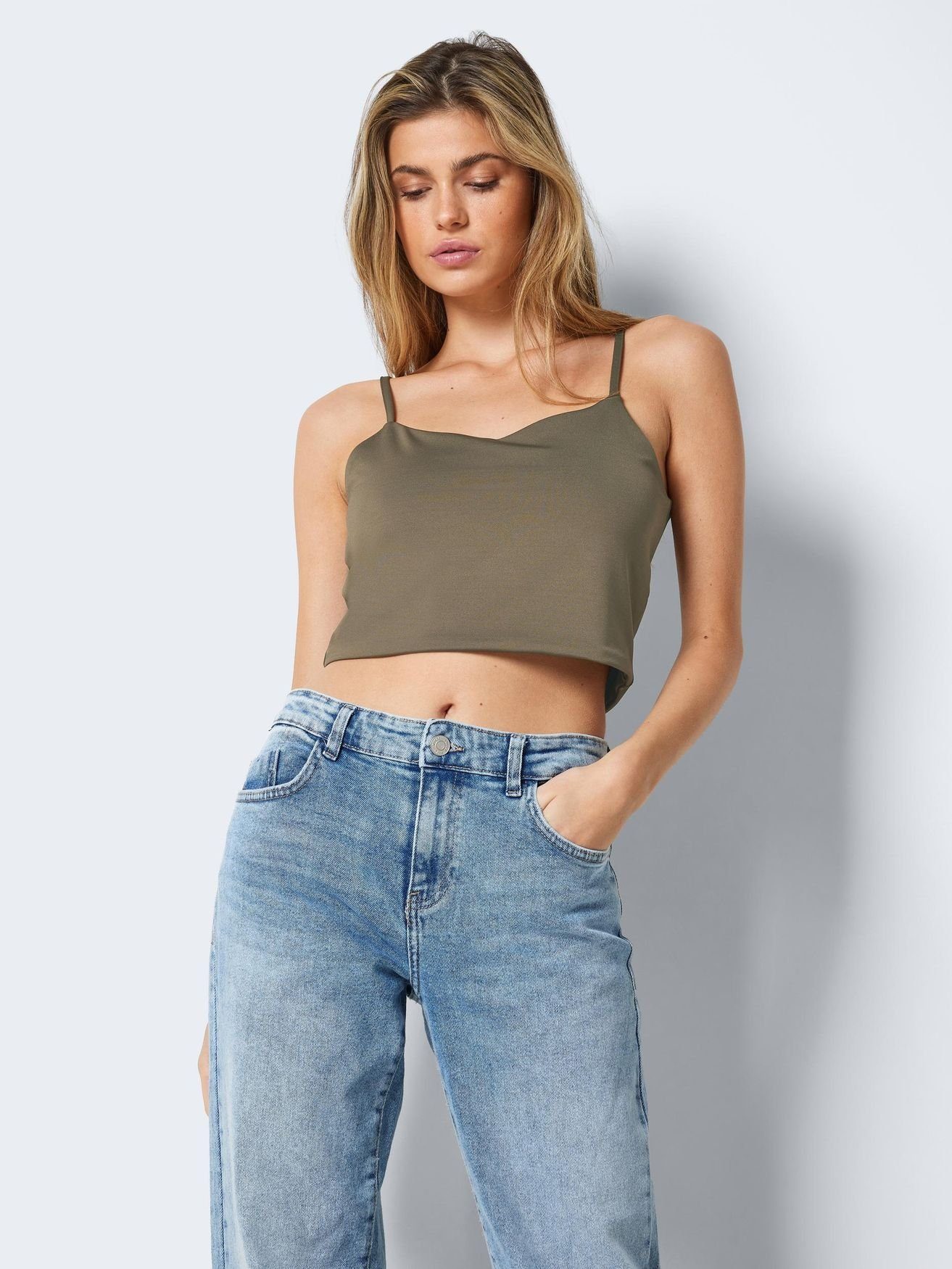 Noisy may Shirttop Einfarbiges Crop Top mit Spaghettiträgern NMTERESA 5675 in Dunkelbraun