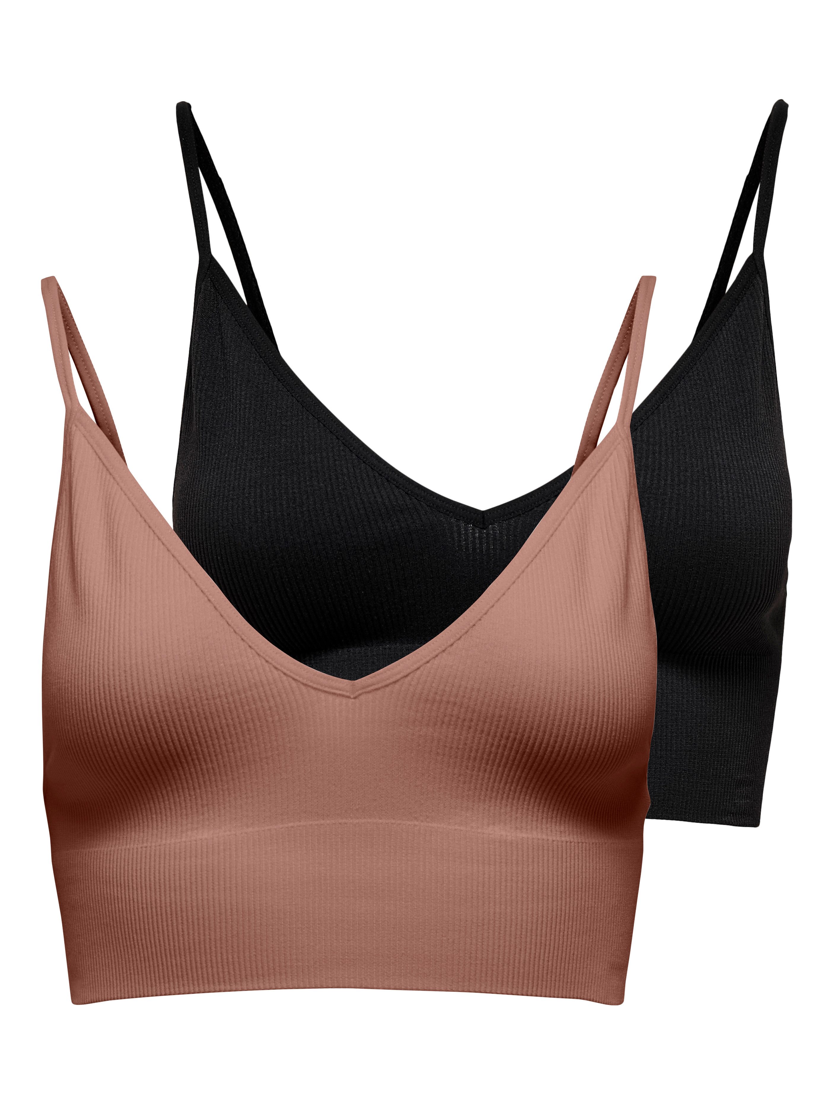 ONLY Bustier ONLVICKY – BH-Tops mit geripptem Detail im 2er-Pack (Packung, 2-tlg) figurbetont, modisch, Materialmix, Jersey, Spaghettiträger