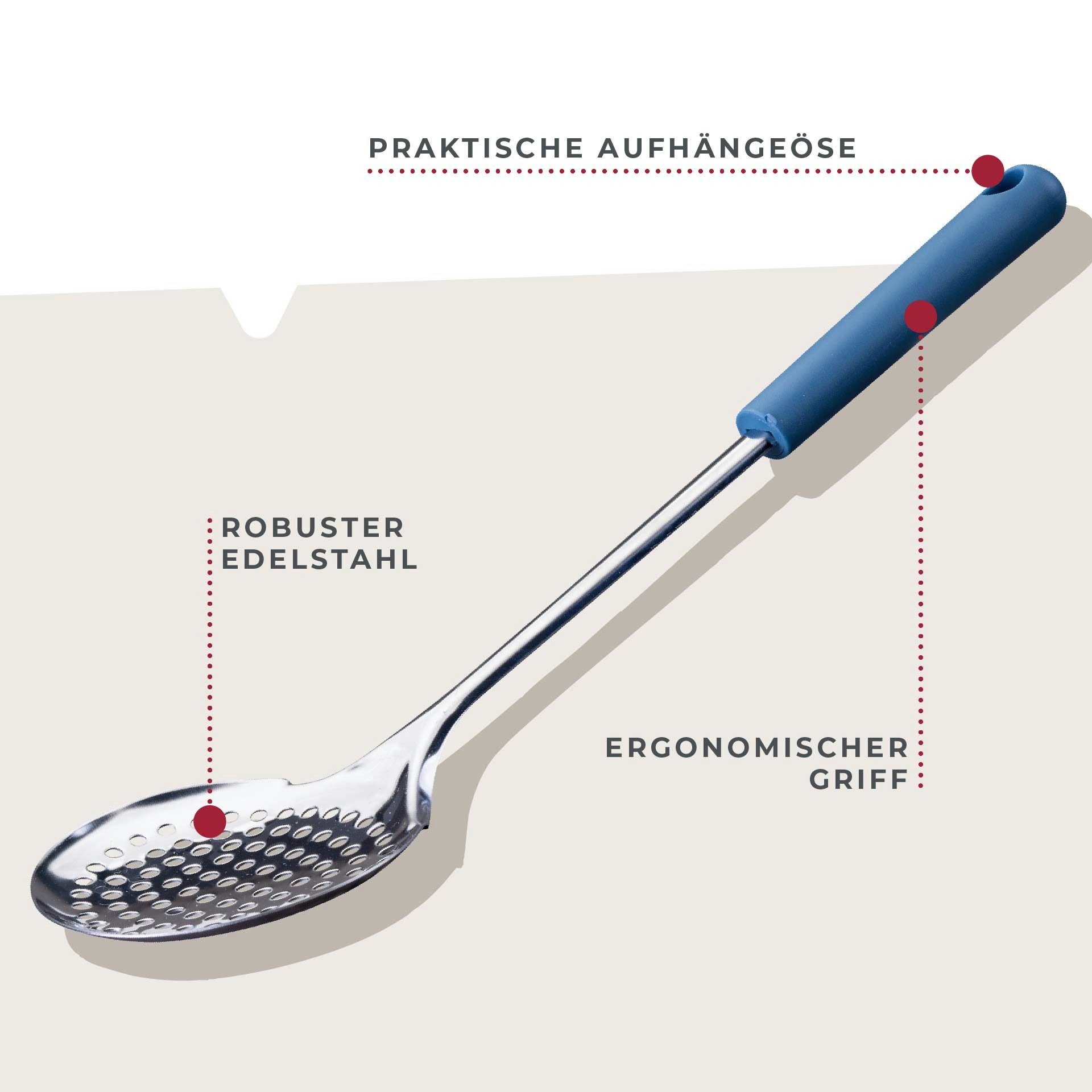 FACKELMANN Nudellöffel Edelstahl Abseihlöffel, Küchenhelfer