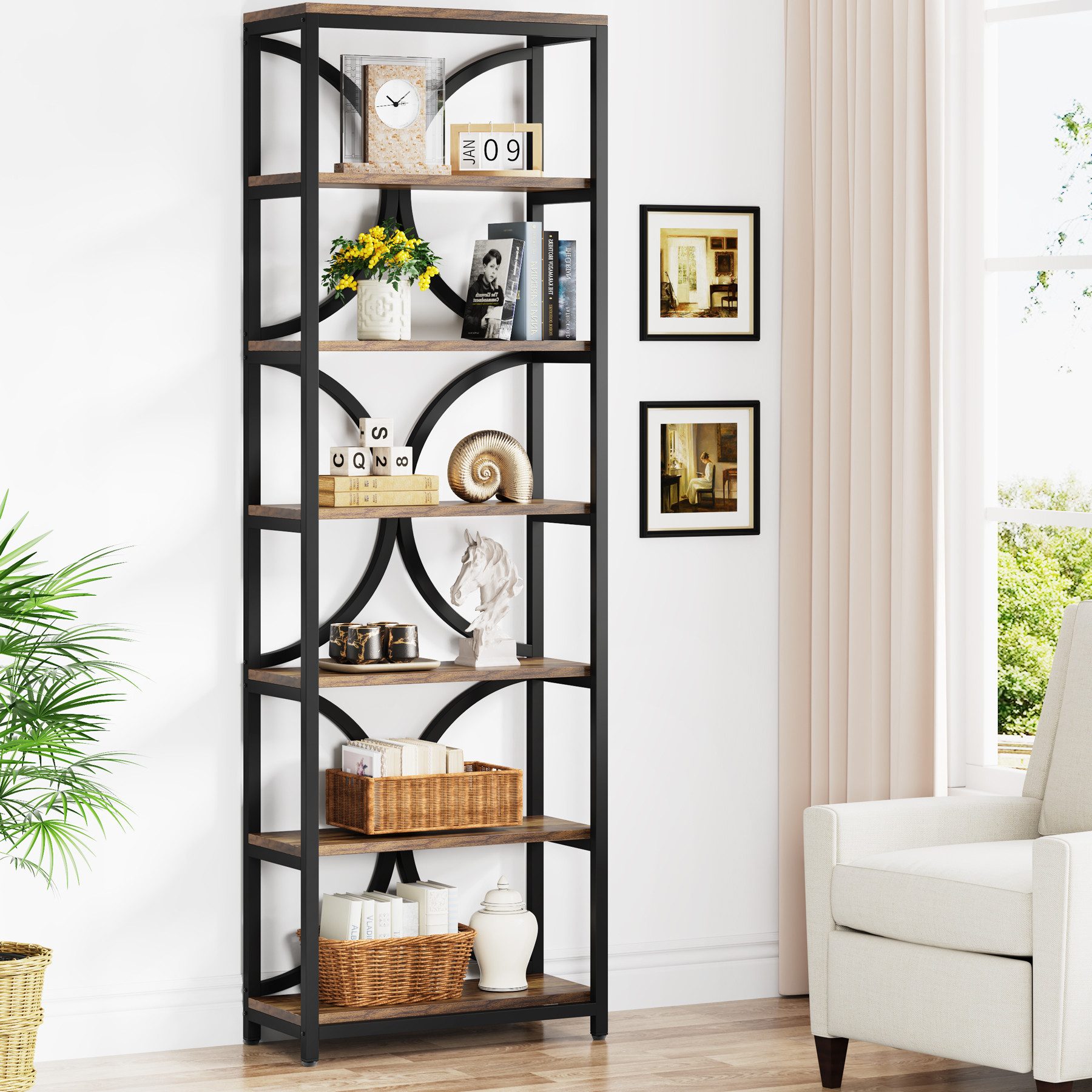 Tribesigns Bücherregal mit 6 Ebenen, 200 cm industrielles Aufbewahrungs Lagerregalen