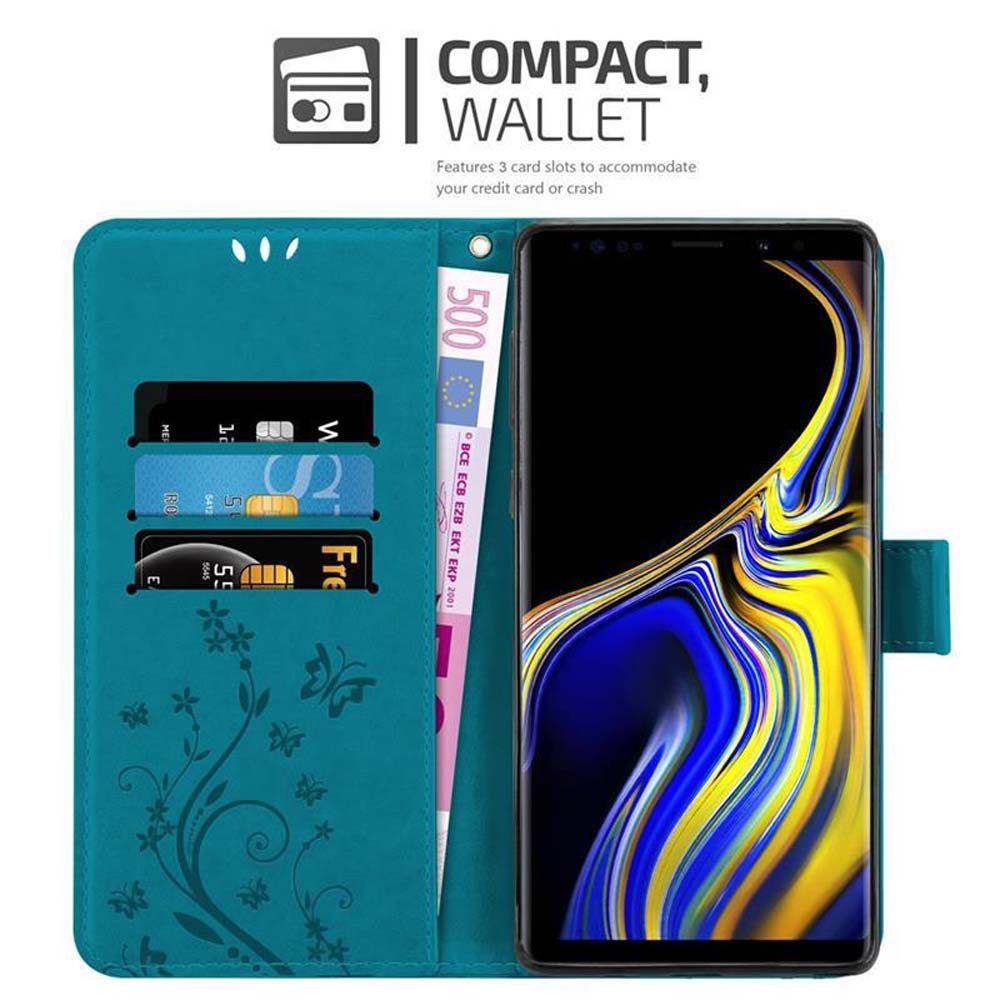 Cadorabo Handyhülle für Samsung Galaxy NOTE 9 Hülle Samsung Galaxy NOTE 9, Hülle Schutzhülle Blumen Flower mit Standfunktion Kartenfach Magnet